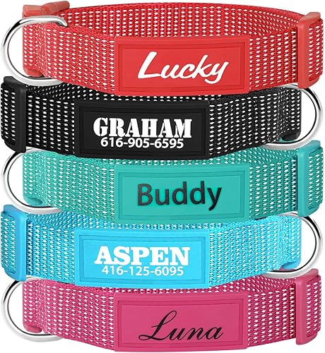 Collar de perro personalizado con nombre y número impresos, collares reflectantes ajustables personalizados con hebilla para perros pequeños,