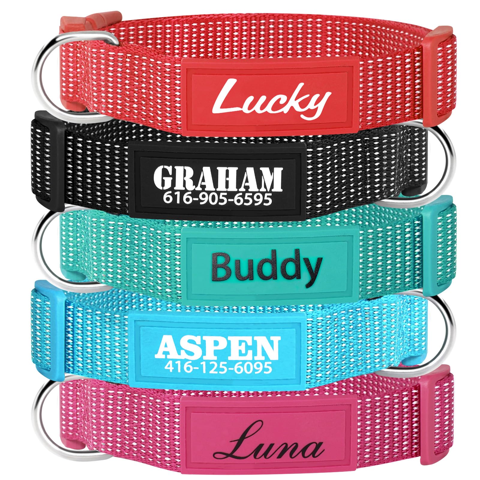 Personalized Nylon Dog Collar with Name Tag, Custom Reflective Dog Collar, Customizable Dog Tag (UV Name Tag)
