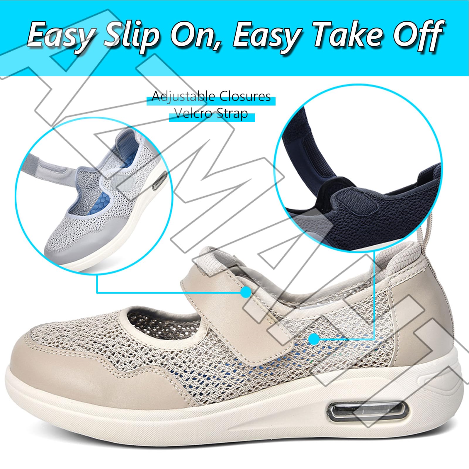 Scarpe Donna Ortopediche Eleganti Comode Anziana Estive Anziani per diabetici Extra Largo Regolabile Passeggio gonfiore dei Piedi Ampie Larghezza Hook And Loop sanitarie,Blu,38 EU