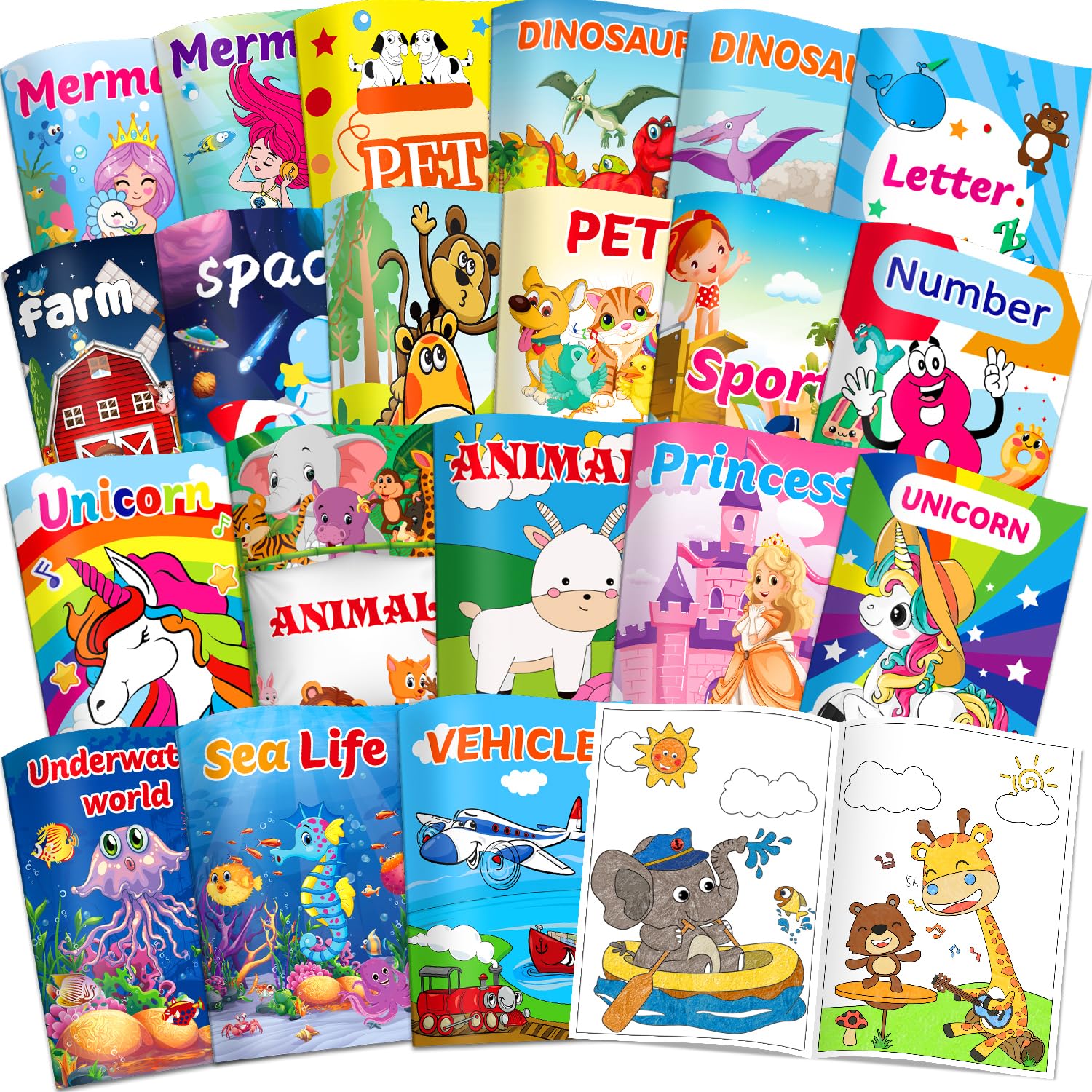 20 Pack Colouring Books for Children, Mini Kids Colouring Books for Party Bags Fillers, Colouring Book Set for Kids Ages 2-4 4-8, Themes of Animal,Mermaid,Dinosaur,Space,Underwater World