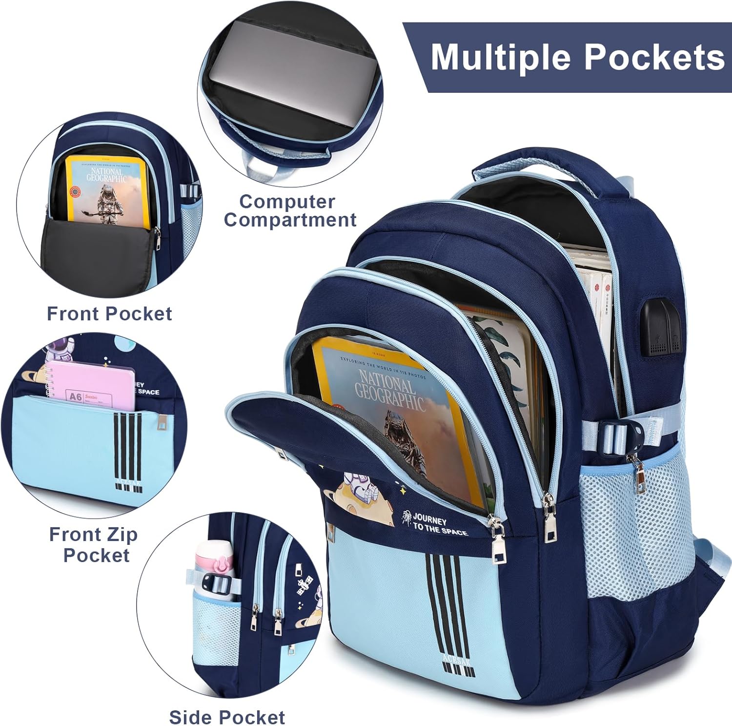 Backpack for Boys - Boy Backpack Schoolbag for Boys Kids Children Teens Girls Elementary Middle School Bags, Waterproof Lightweight Kids Bookbag Backpacks Casual Daypack with Lunch Bag Set - Image 3