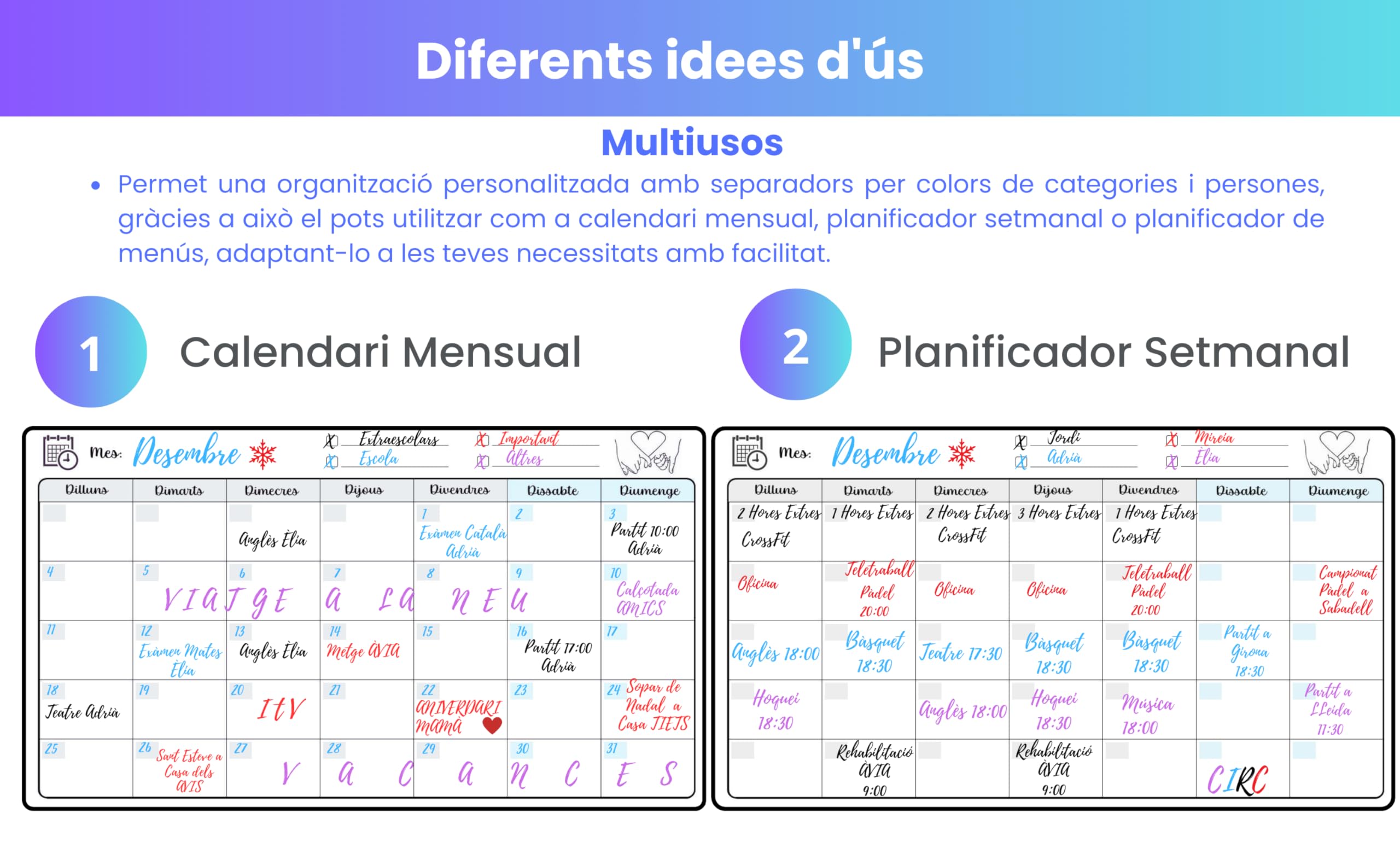 Genérico Catalan Magnetic Calendar for Fridge, Weekly Planner, Menu Planner, Shopping List - Image 4