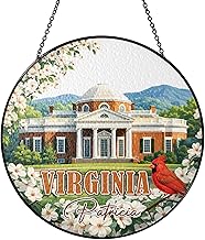 Virginia Suncatcher Featuring Flowers, Cardinal Bird, Historic Landmark, Personalized Name Mountain Landscape Sun Catcher, Custom USA State Themed Window Hanging, Gifts for Family Members