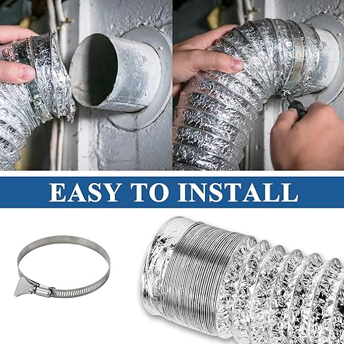 Miniatura 6 de Funmit Kit de manguera de ventilación para secadora, 4 pulgadas de diámetro por 5 pies de longitud, con 2 abrazaderas de tornillo sin fin de acero