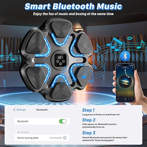 Miniatura 2 de Máquina de Boxeo Musical para Niños y Adultos, Entrenador de Boxeo Montado en Pared con Bluetooth y Guantes de Boxeo, Máquina de Entrenamiento