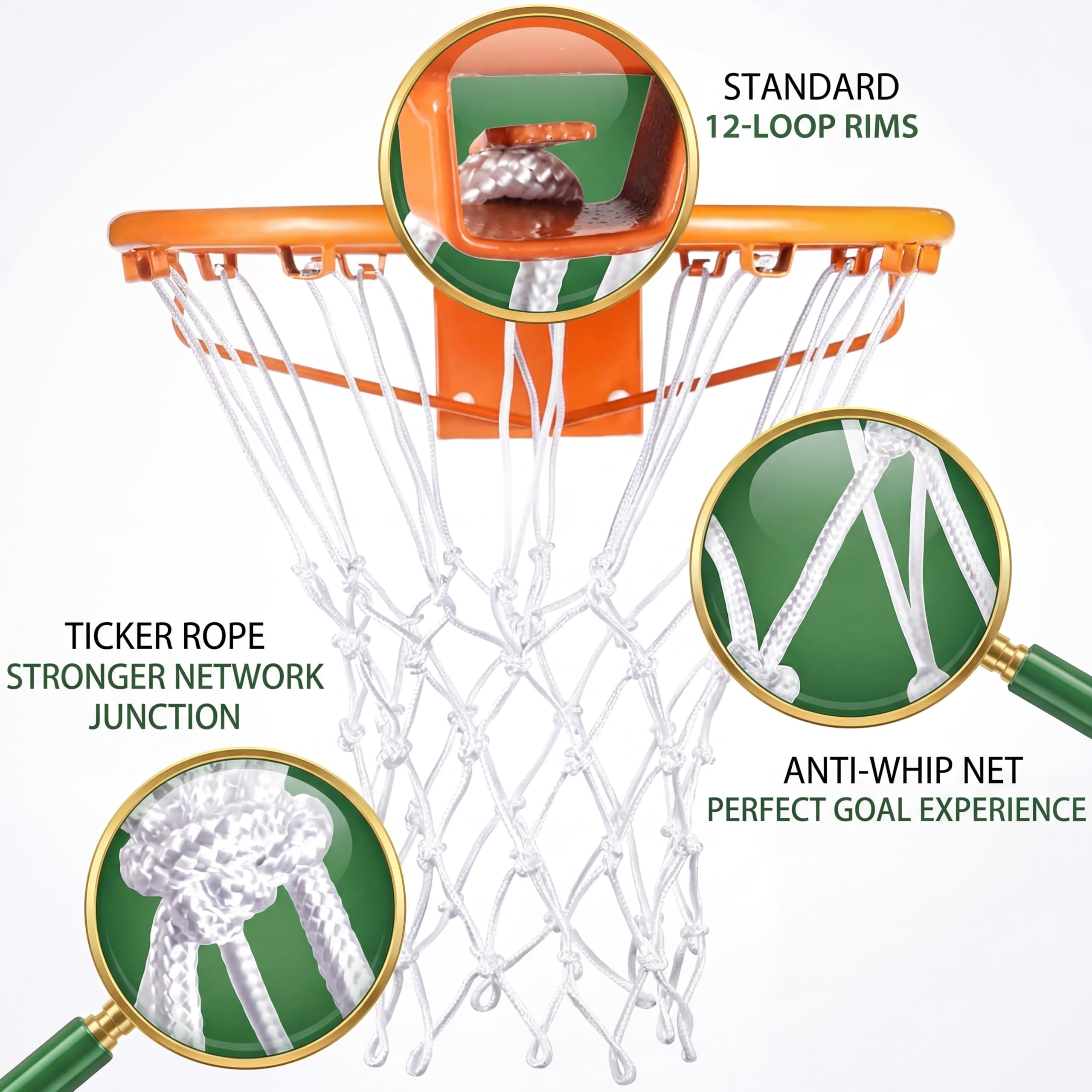 Syhood - Filet de basket-ball de rechange pour tous les temps, compatible avec les paniers de basket-ball standard d'intérieur ou d'extérieur, 12 boucles