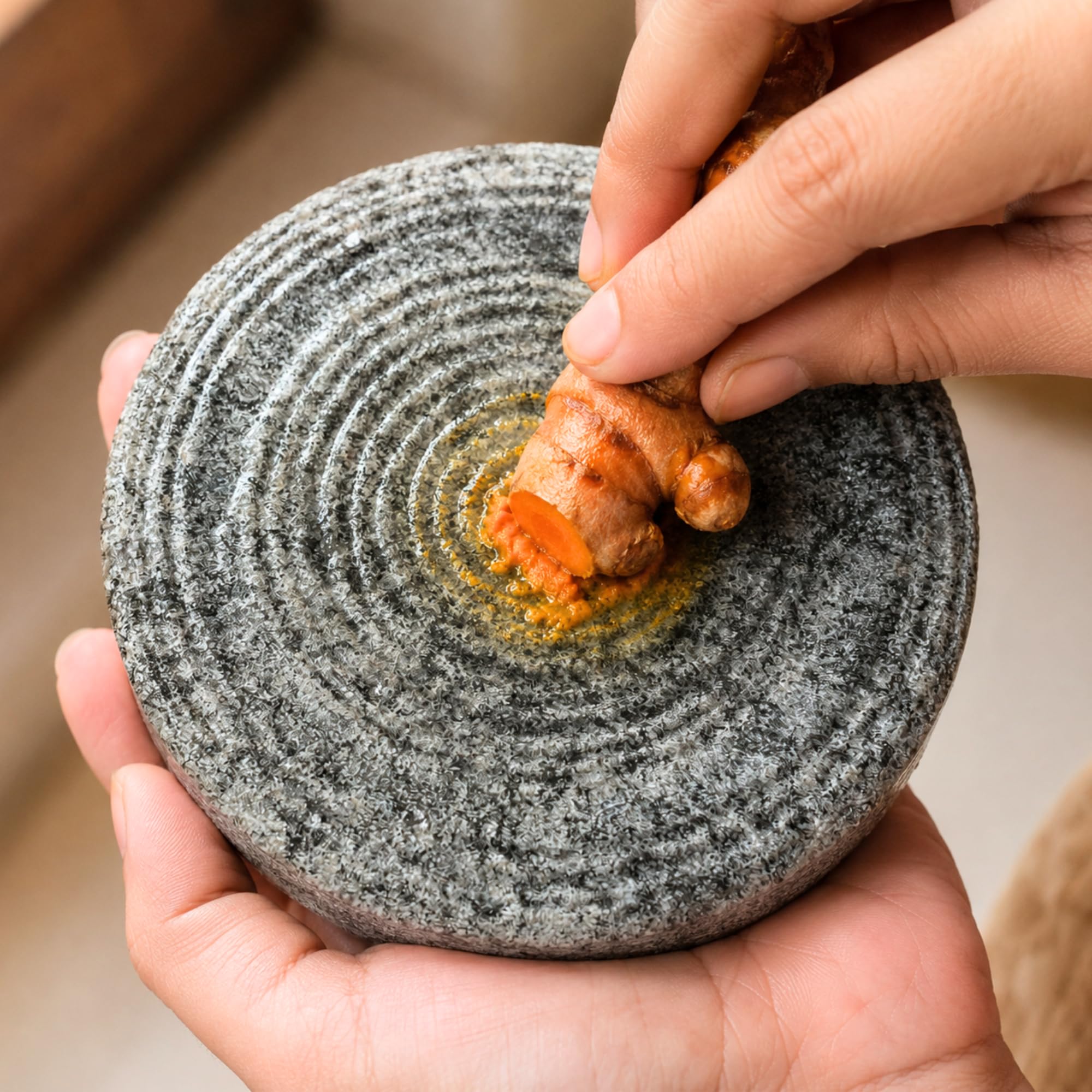 Twin Palmyra Turmeric, Haldi, Sandalwood, Manjal Ora kallu Stone for Baby, Chandan Rubbing Stone | Round shape 4 Inch (10 X 10 X 2 cm)