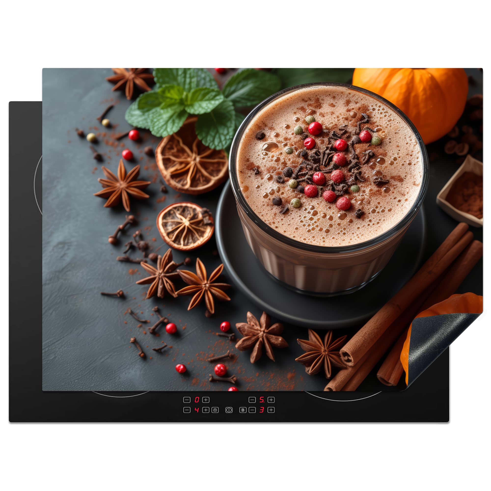 KitchenYeah© Induction Hob Protector Mat 20.5"x27.6" / 70x52 cm Stove Cap Top Cover Kitchen Cooker Covers for Electric Hobs Vinyl Chocolate Milk - Concrete - Pumpkin - Spices — image 1