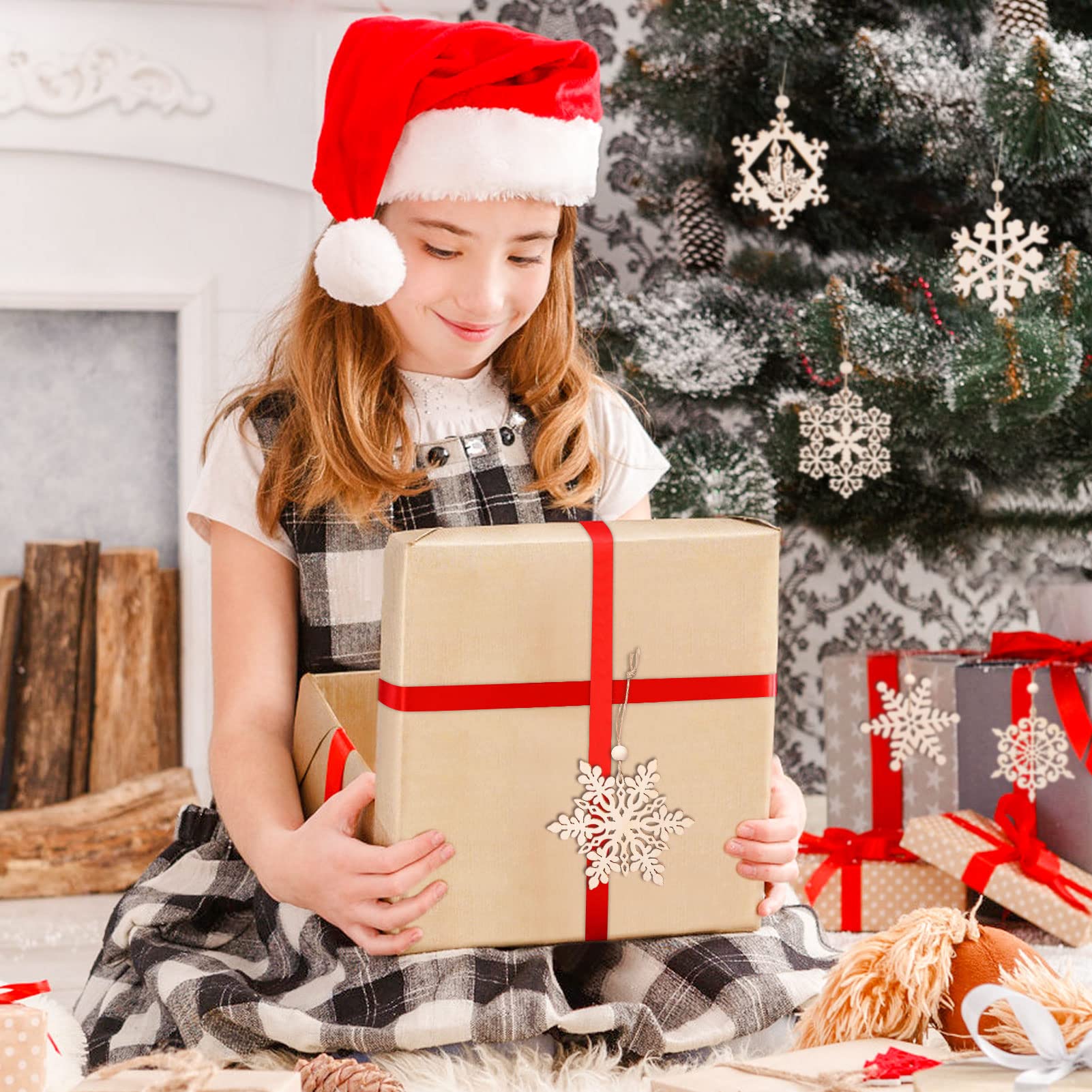 36 stuks houten hangers voor Kerstmis, houten knutselen voor kinderen, sneeuwvlokken, kerstboomversiering, doe-het-zelf voor decoratie, cadeauhangers