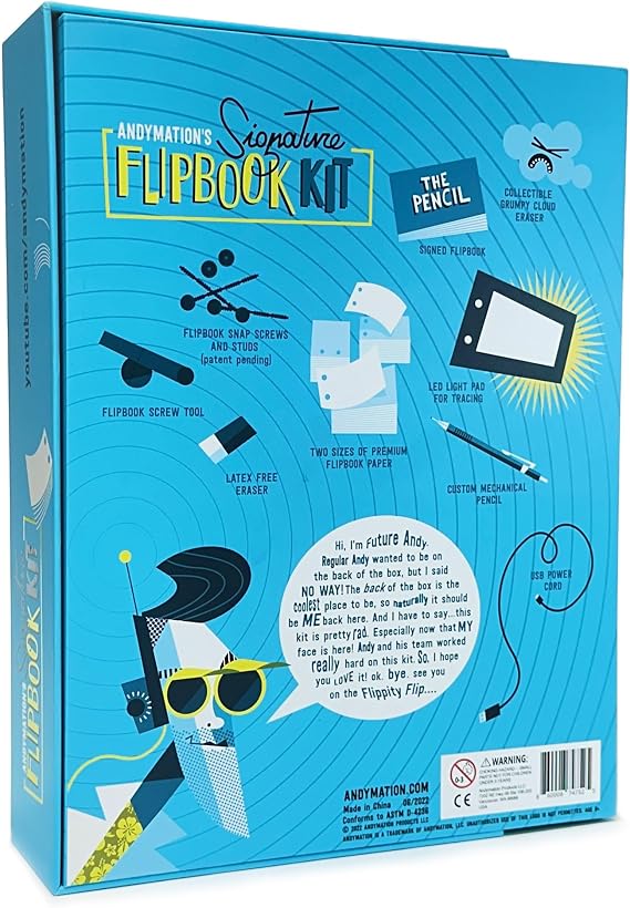 مجموعة Flipbook المميزة من Andymation للأطفال والكبار لرسم الرسوم المتحركة، وورق Flipbook المثقوب مسبقًا، ومسامير التجليد القابلة للإزالة، والممحاة المخصصة، #34؛ Flipbook مطبوع بقلم رصاص