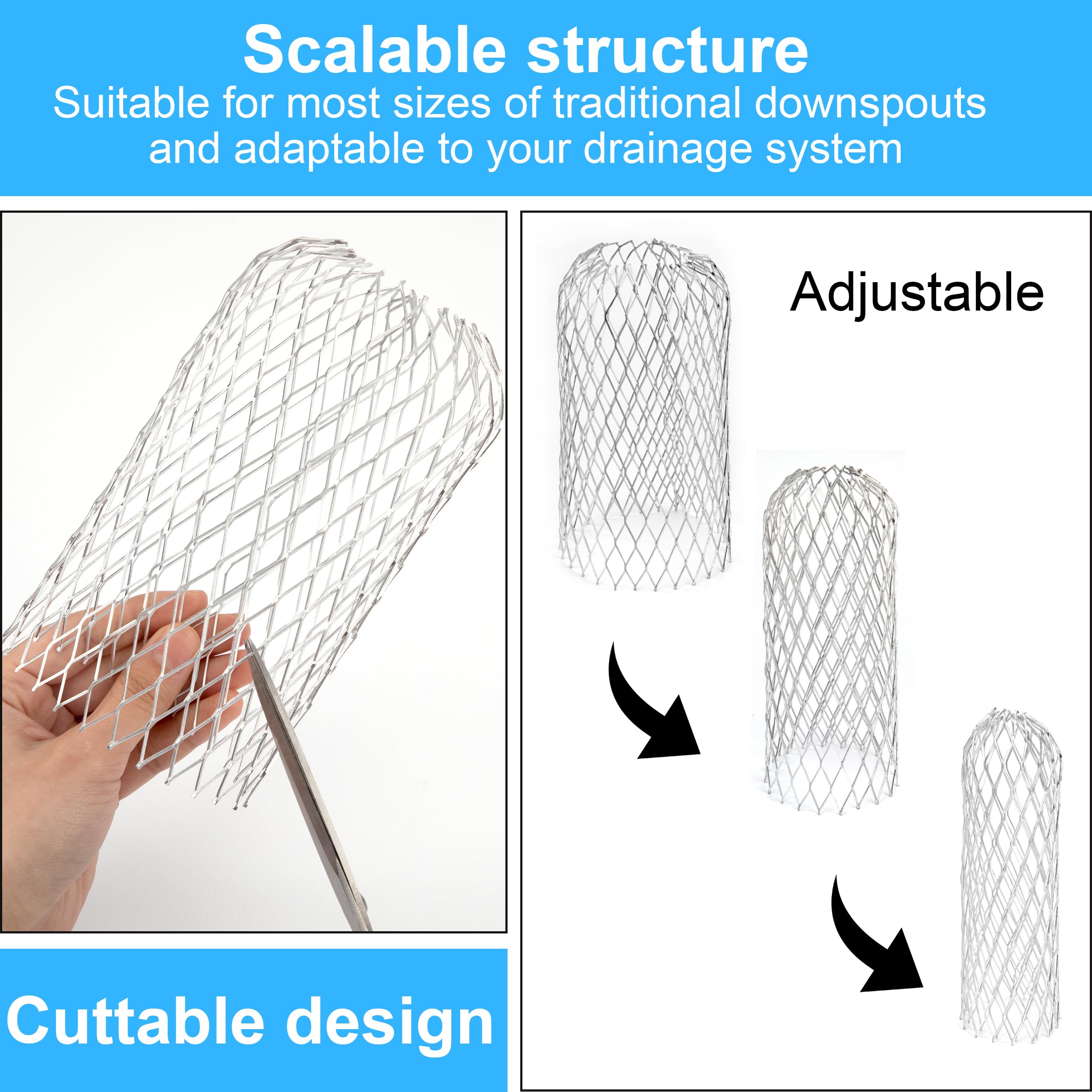 Filtres de Gouttière en Aluminium Gardes de Gouttière Extensible pour Filtrer Les Feuilles Les Branches La Mousse La Boue Diamètre 4~10cm 4 Pièces