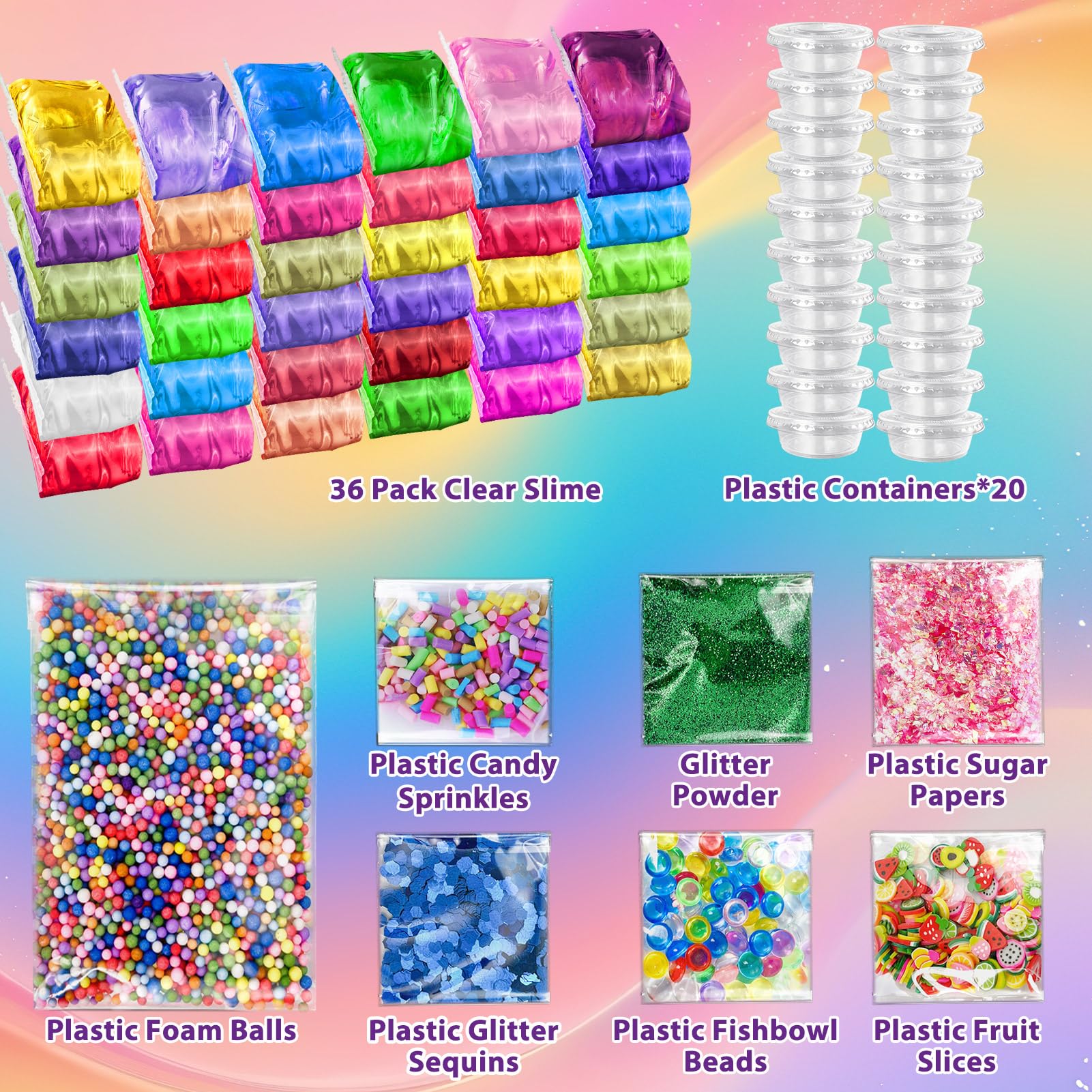 YOPINSAND 36 Pack DIY Slime Kit, Slime Making Kit for Girls Premade Crystal Clear Slime with Add-ins, Foam Balls, Glitters - Image 2