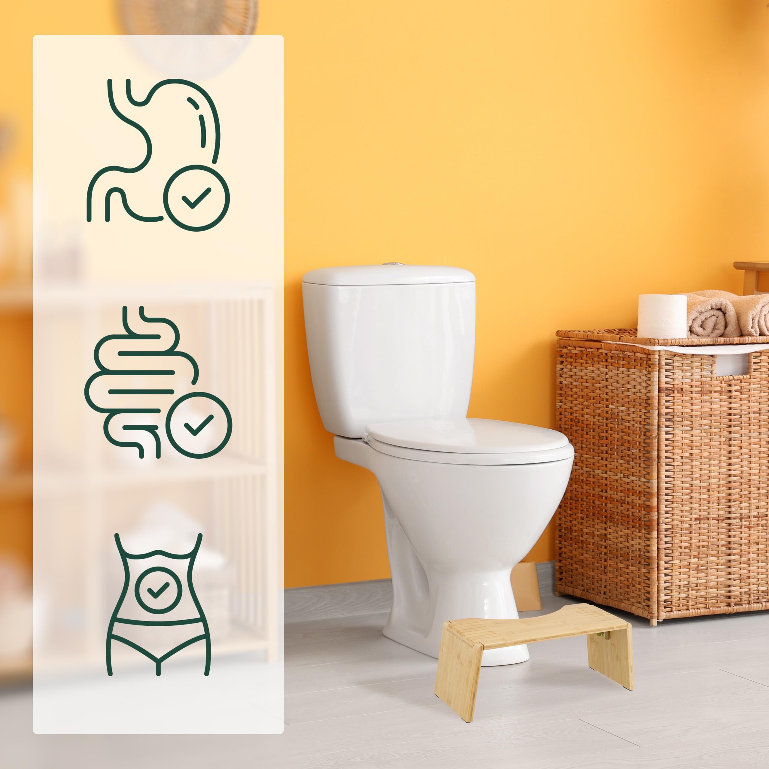 Relaxdays Taburete Fisiológico Plegable, Banco Baño y WC para Defecar, Banquito Sanitario Adulto, 19x48,5x20 cm, Natural