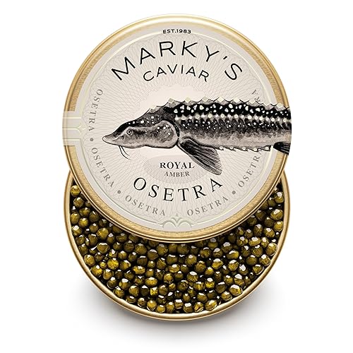 MARKY'S Royal Amber Osetra Sturgeon Black Caviar – 1.75 oz / 50 g – Malossol Ossetra Black Roe – GARANTIZADO POR LA NOCHE