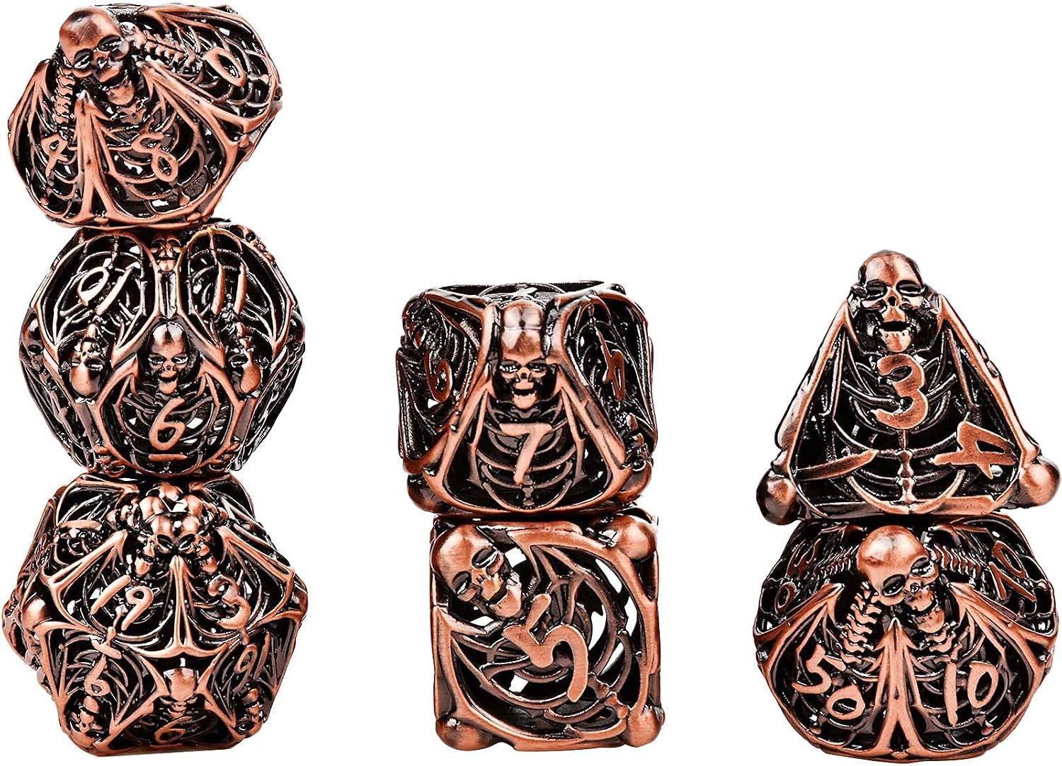 Set Di Dadi Metallici 7 In 1 Con Rilievi 3D Per Dungeons And Dragons: Dado Spinner Multifaccia Con Incisioni Di Mostri, Colore Oro Antico - 2