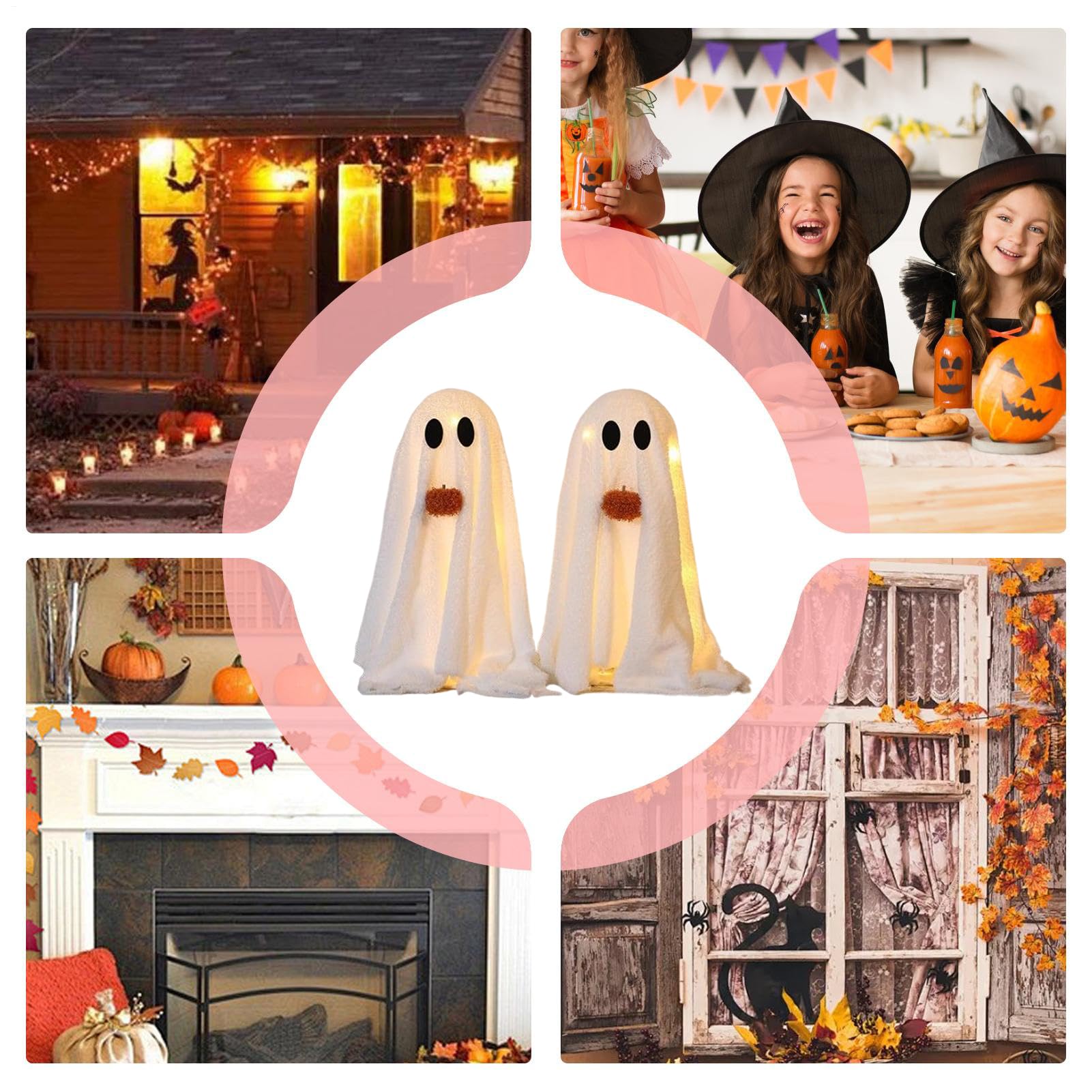Duch Na Halloween Oświetlony Duch Dekoracja Stołowa Na Imprezy | Dwie Sztuki Dekoracje Halloween Ozdoby Stołowe dla Wnętrz i Na Zewnątrz oraz Kuchnia Sypialnia Salon Ganek Taras Podwórko