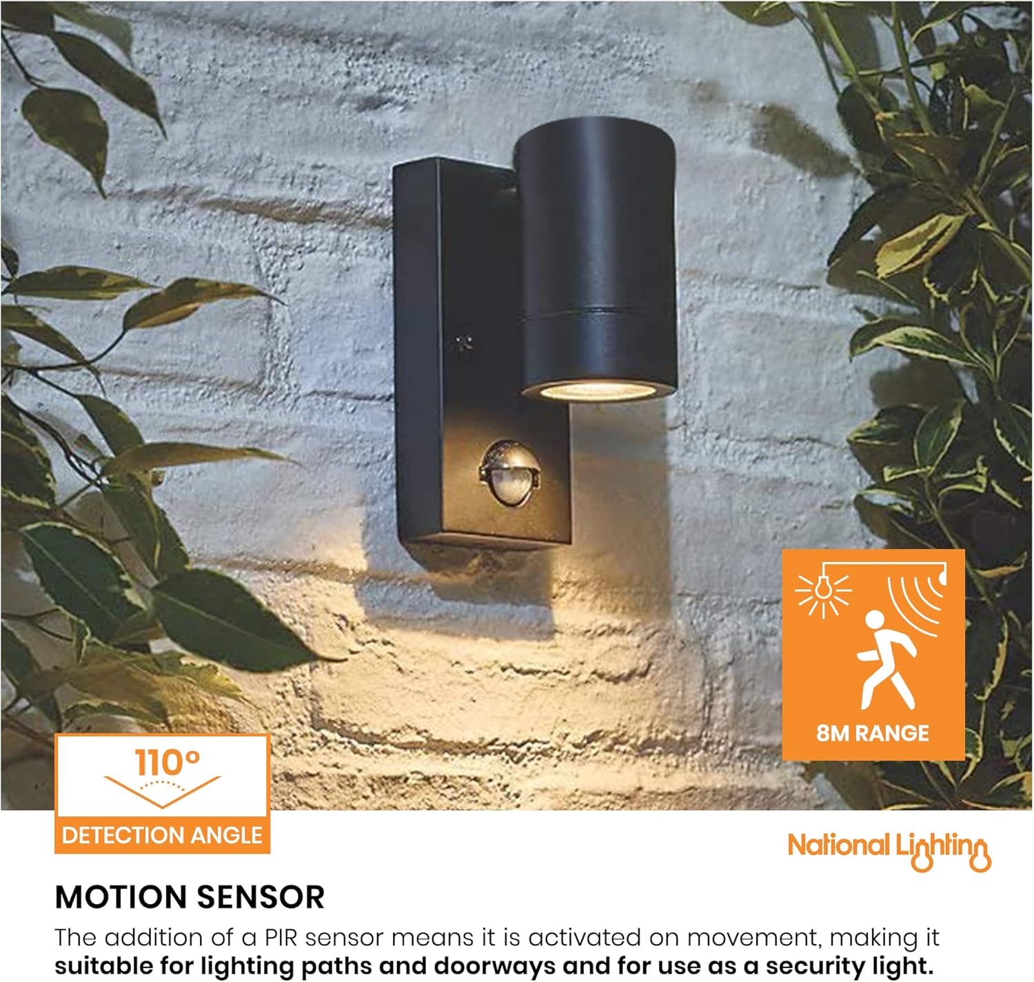 National Lighting PIR Outside Lights - Outdoor Security Lights - Matt Black Motion Sensor Presence Detector External Lantern Light - IP44 Rated 7W 240V LED GU10 Lamp (Not Included) 5 81RVZkpeifL. AC SL1500