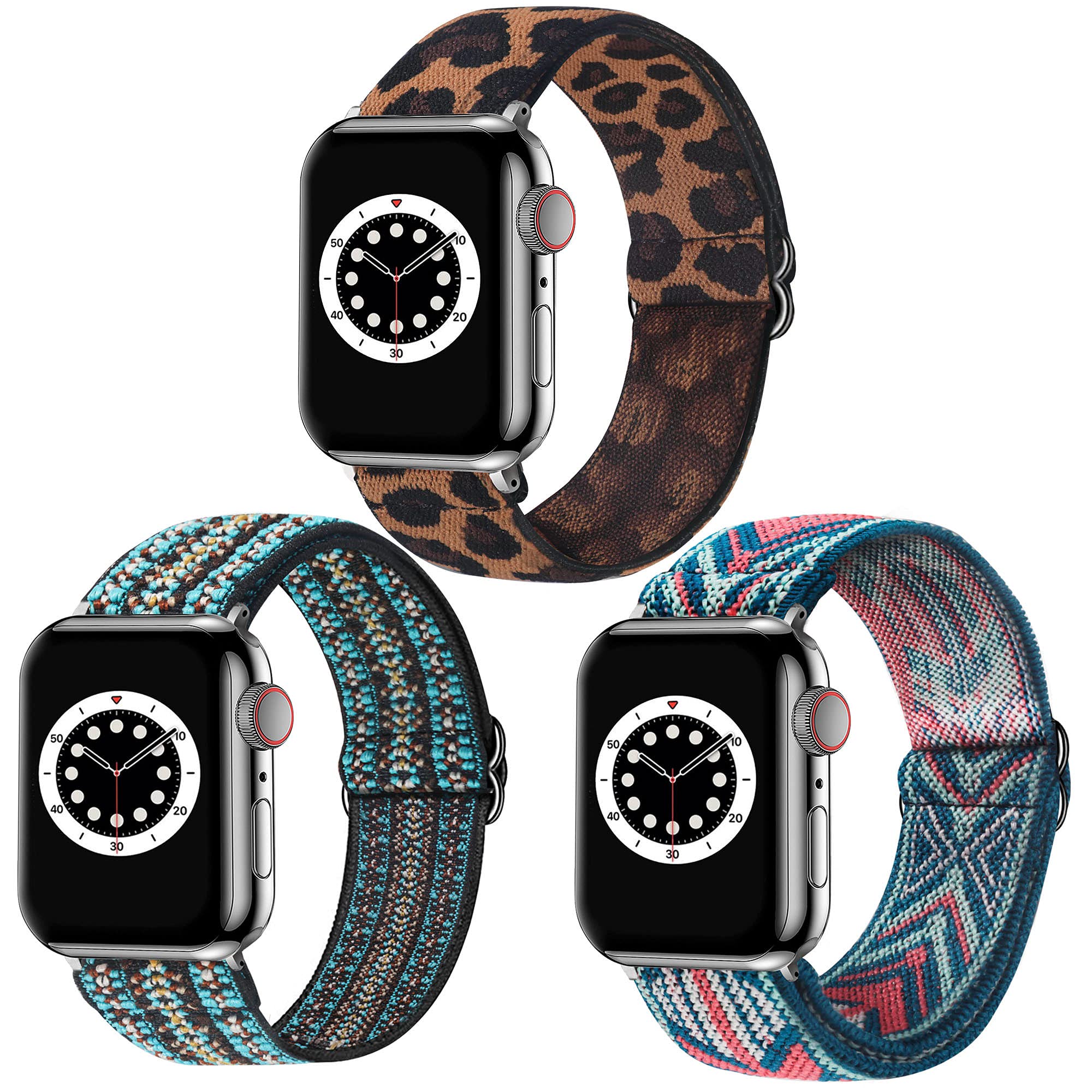 Dsytom 3 Pack Elastic Band Compatible with Apple Watch Bands 38mm 41mm 40mm 42mm 44mm 45mm 46mm 49mm, Adjustable Stretchy Nylon bands for iWatch