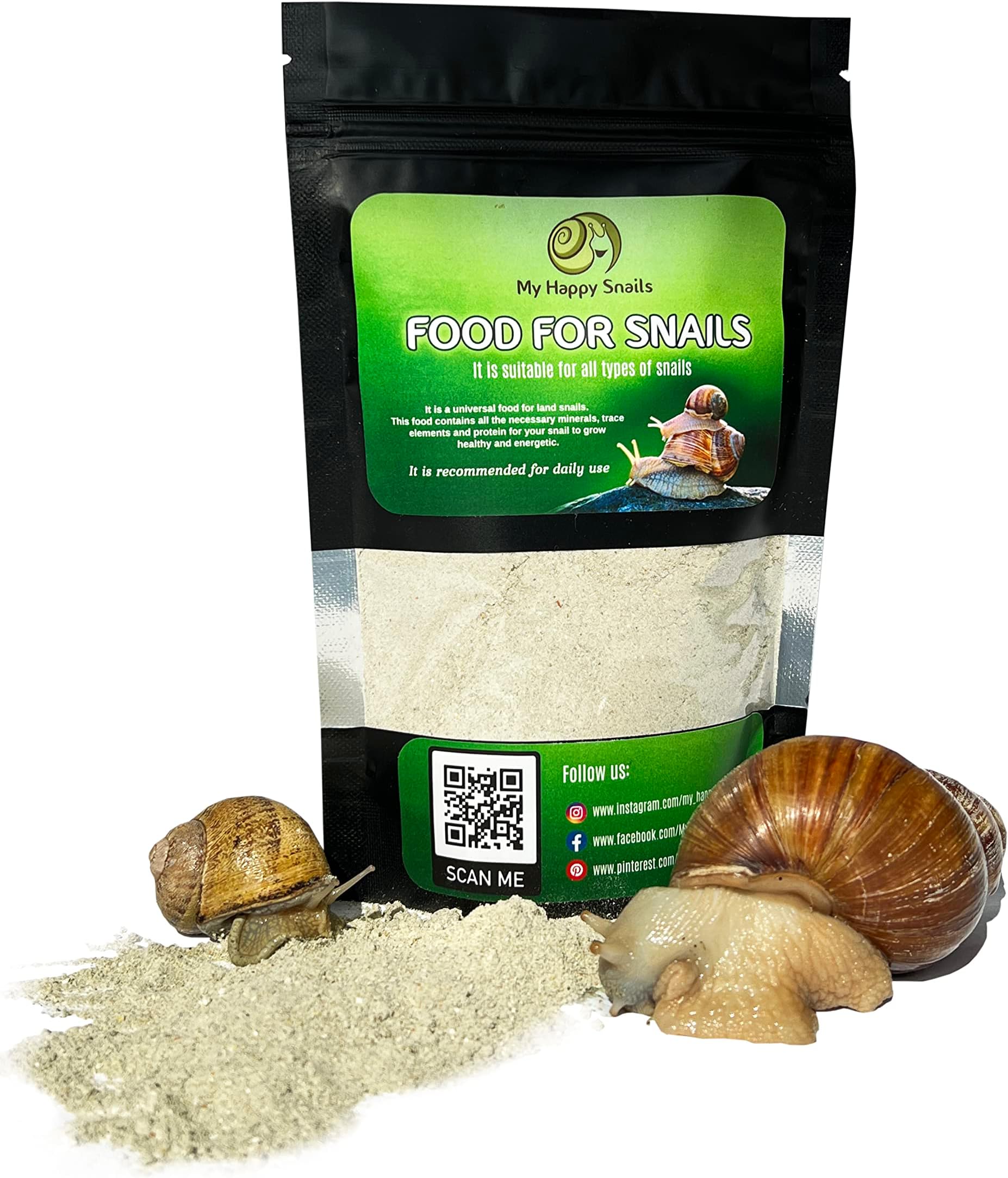 Food for Land Snails - Small Pack 3.5 Oz (100 Grams) - with Organic Calcium, Vitamins, and Minerals. Great for Giant African Land Snails, Helix Pomatia, Aspersa, Muller Other Garden Snails