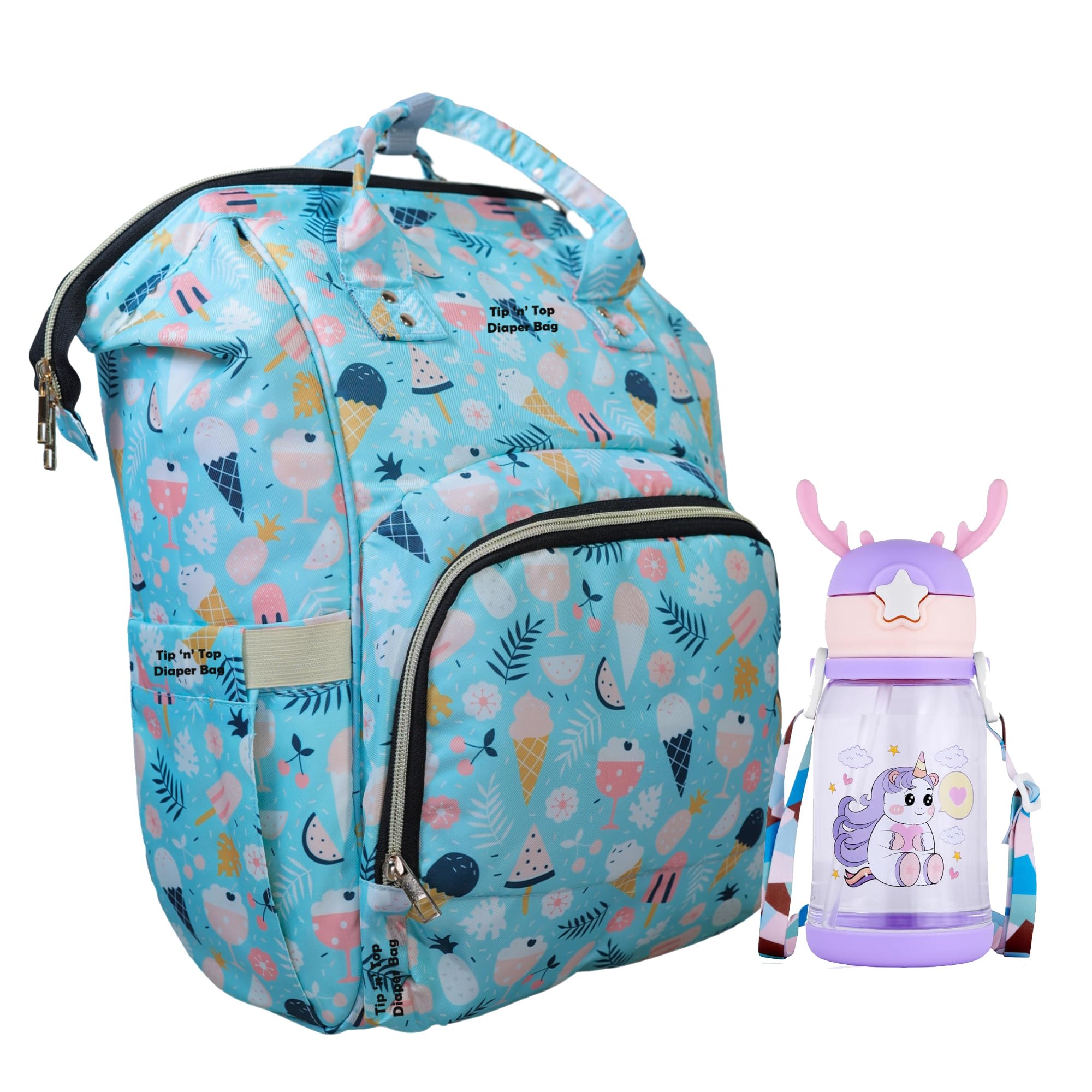 Tip 'n' Top Stylish Trending Diaper Bag Combo With 1 Sipper Bottle for kids Baby Diaper Bag Travelling Bag backpack for mothers (Green) Best Gift for new Mother-image-26