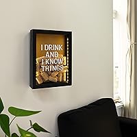 Vista 7 de Caja rústica de madera negra de 8 x 11 pulgadas con luces, vitrina iluminada por LED para corchos de vino, entradas y exposiciones creativas