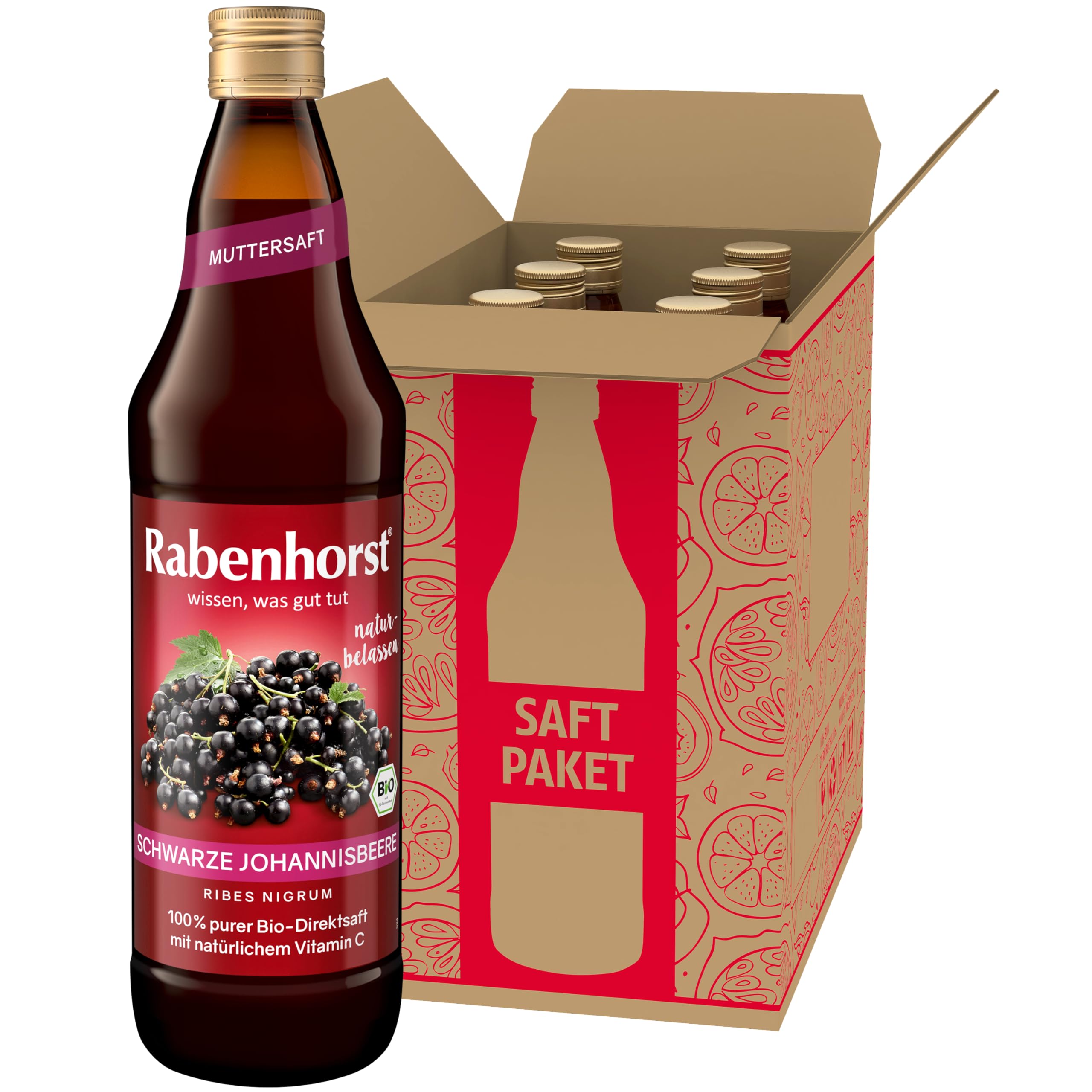 RABENHORST Schwarze Johannisbeere Muttersaft BIO 6er Pack (6 x 700 ml) - 100% purer Johannisbeer-Direktsaft aus erster Pressung