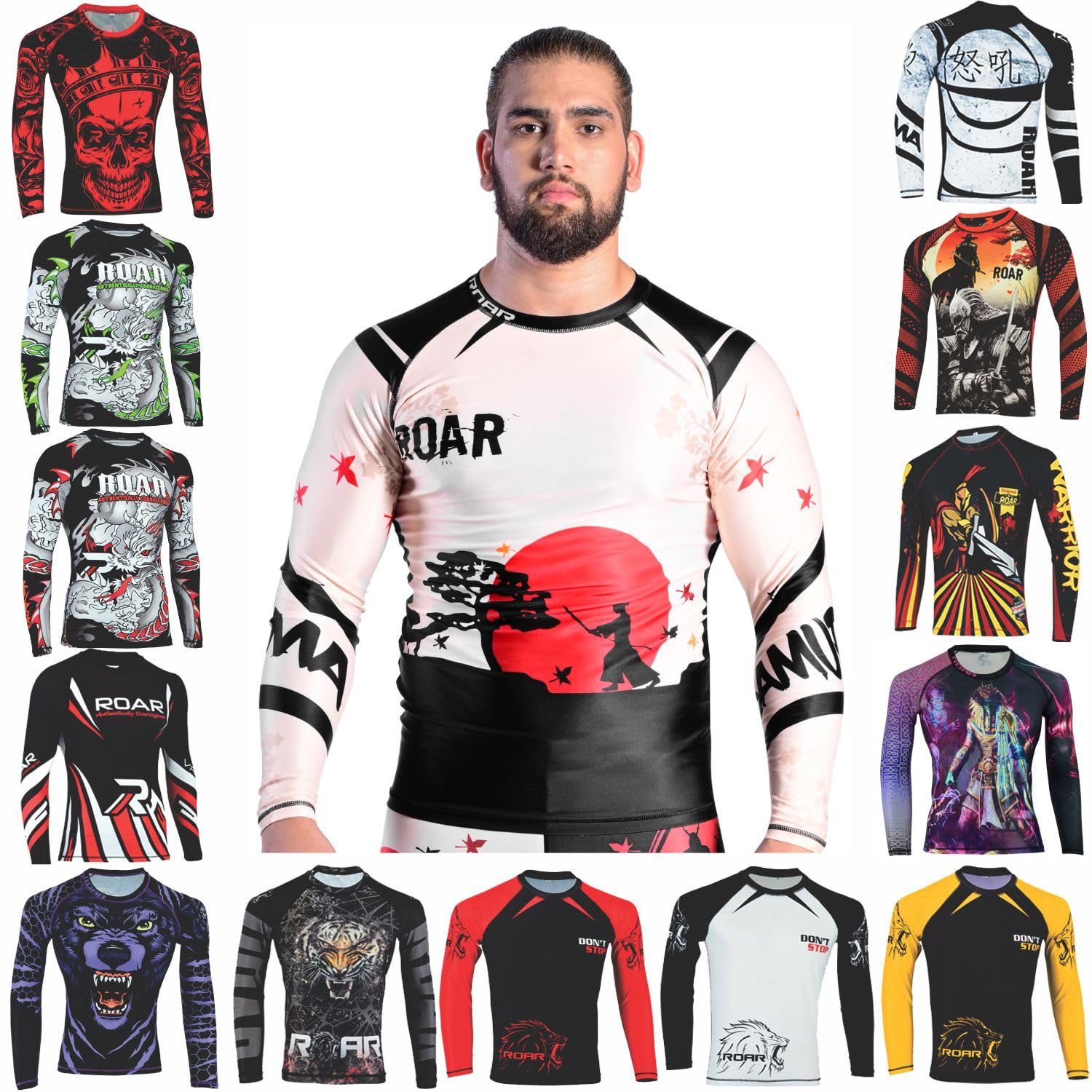 ROAR-INTRoar BJJ Rash Guards MMA Grappling Jiu Jitsu Training No Gi Fight Wear Shirt UFC