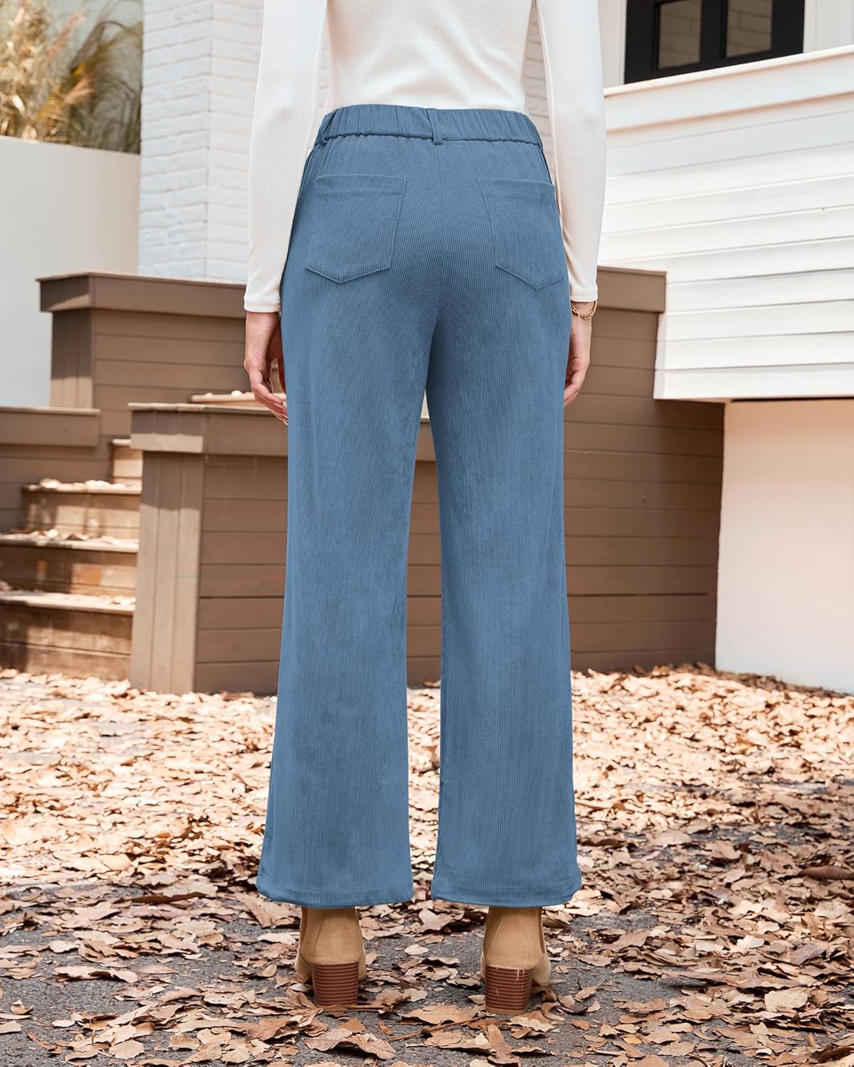 GRAPENT Corduroy Wide Leg Pants Woman High Waisted Fall Business Casual Elastic Waist Loose Trendy Trousers with Pockets - Image 2