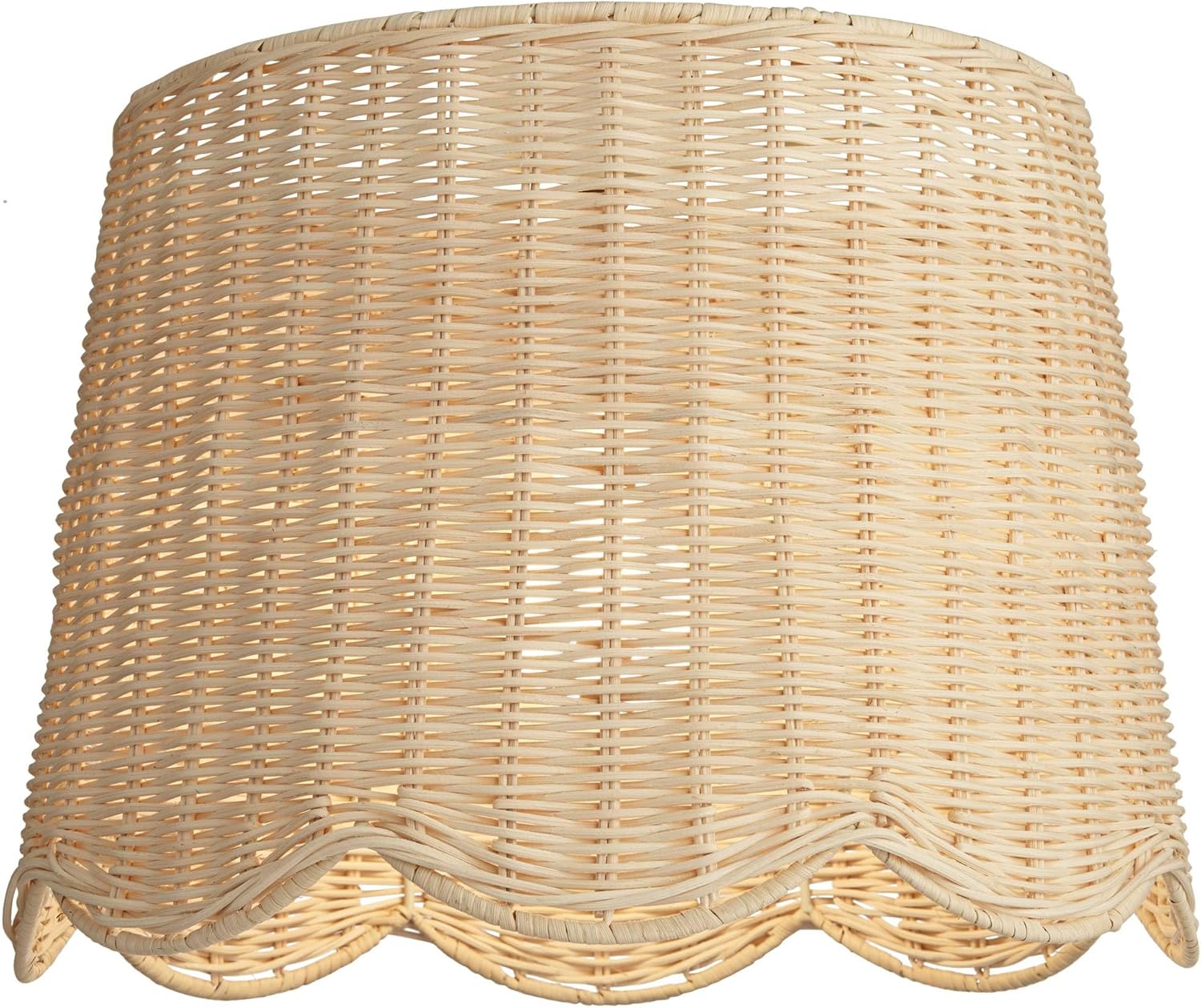 13" Top x 15 1/2" Bottom x 11 3/4" High x 11 3/4" Slant Lamp Shade Replacement Large Beige Drum Round Tapered Coastal Natural Cottage Core Unbleached Rattan Scalloped Spider Harp Finial - Springcrest