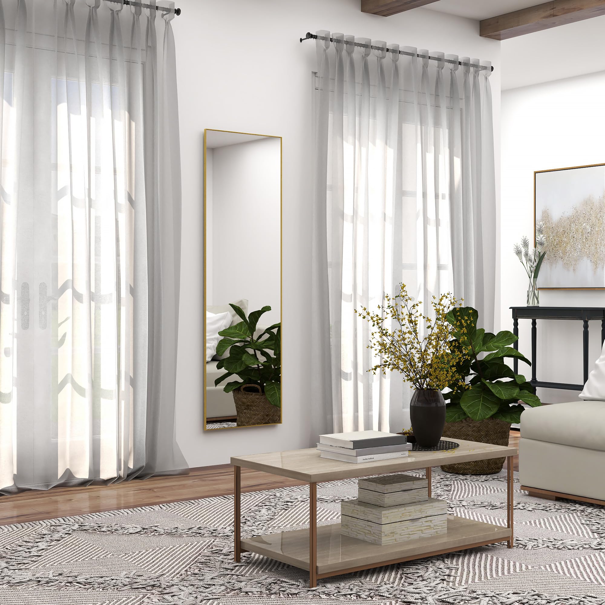 HOMCOM Espejo de Suelo Rectangular de Cuerpo Entero 50x160cm Dorado | Montaje en pared o apoyado contra la pared, para dormitorio, salón y vestidor