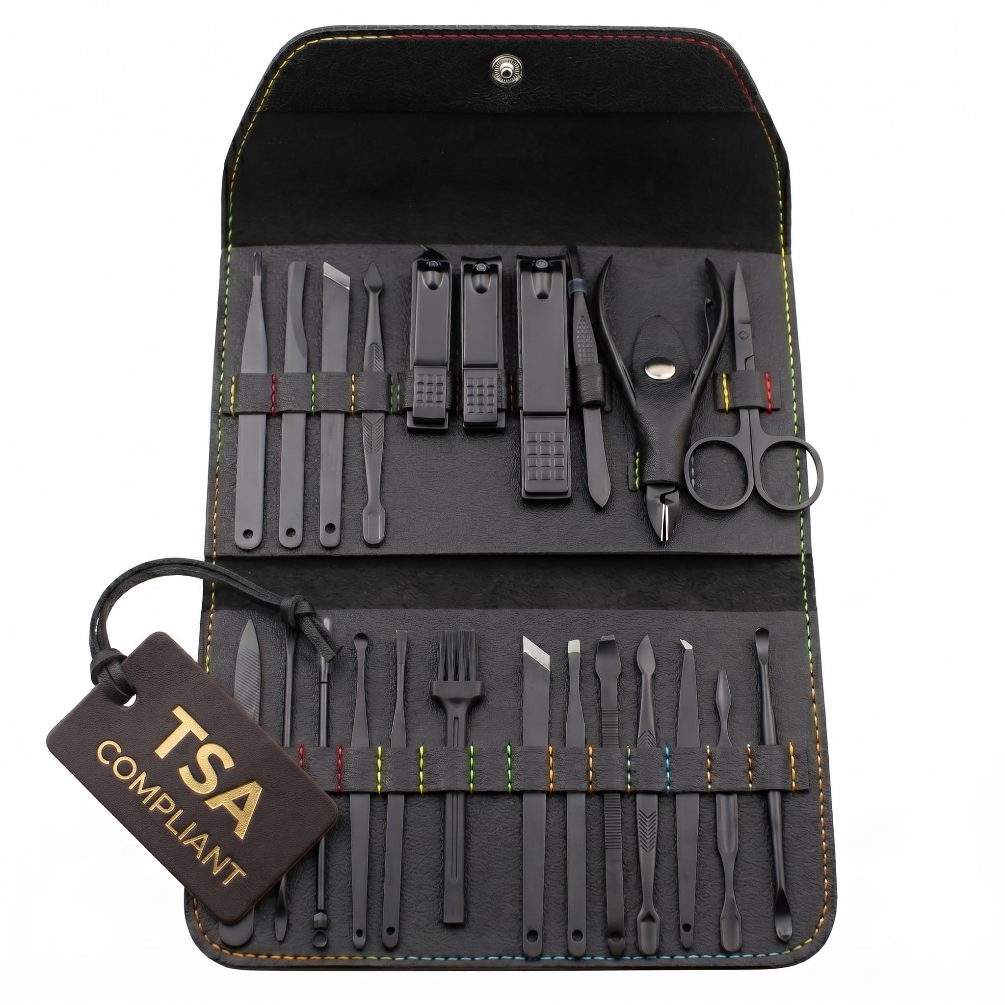 Earth & I 16 szt. + etui ze sztucznej skóry, zestaw do manicure do paznokci, obcinacz do paznokci, obcinacz do paznokci u stóp, pielęgnacja mężczyzn, męskie przybory toaletowe, zestaw do manicure i