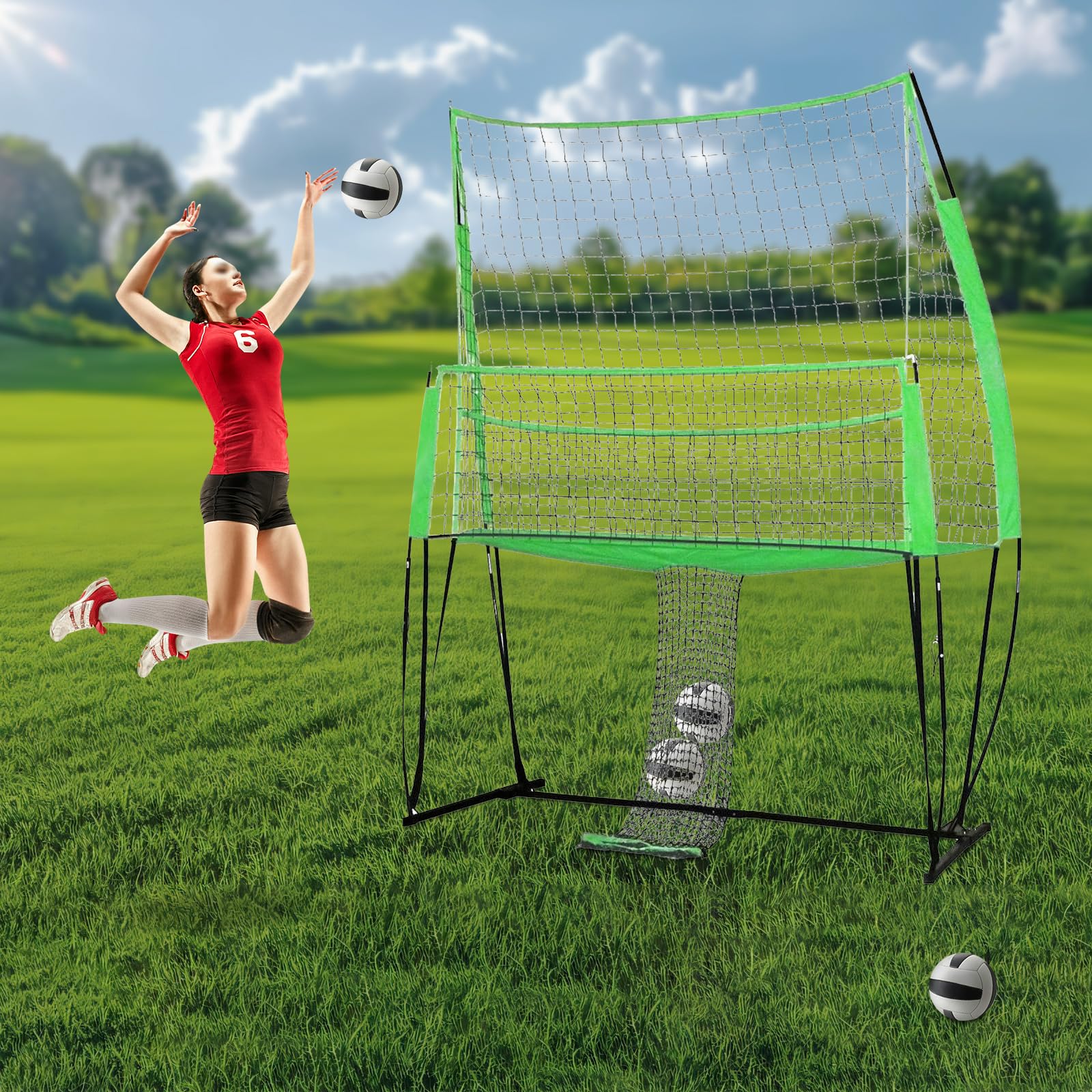 Volleyball Training Equipment Net, Home Volleyball Net, Adjustable Front Net Height, for Team or Solo Training, 8 * 11ft (Green)