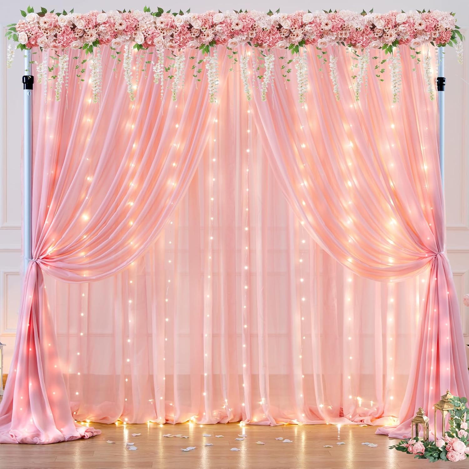 Baby pink backdrop with lights, 2 panels, 10ft x 5ft each
