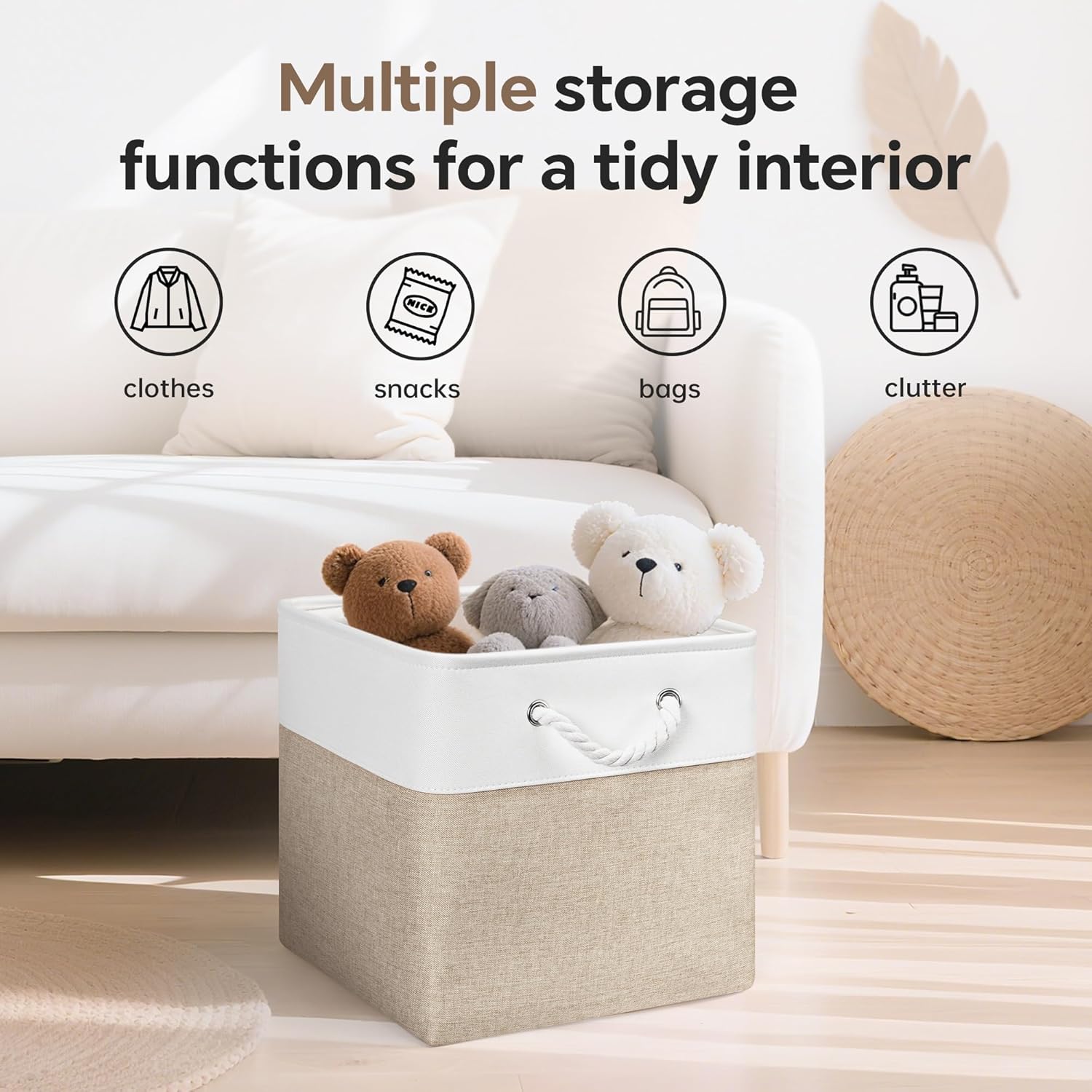 ECDYQXVU 13x13 Inch Cube Storage Bins with Reinforced Bottom Cardboard, 6 Pack Large Foldable Fabric Storage Cubes with Handles for Shelf, Closet, Laundry Organization (White&Khaki)