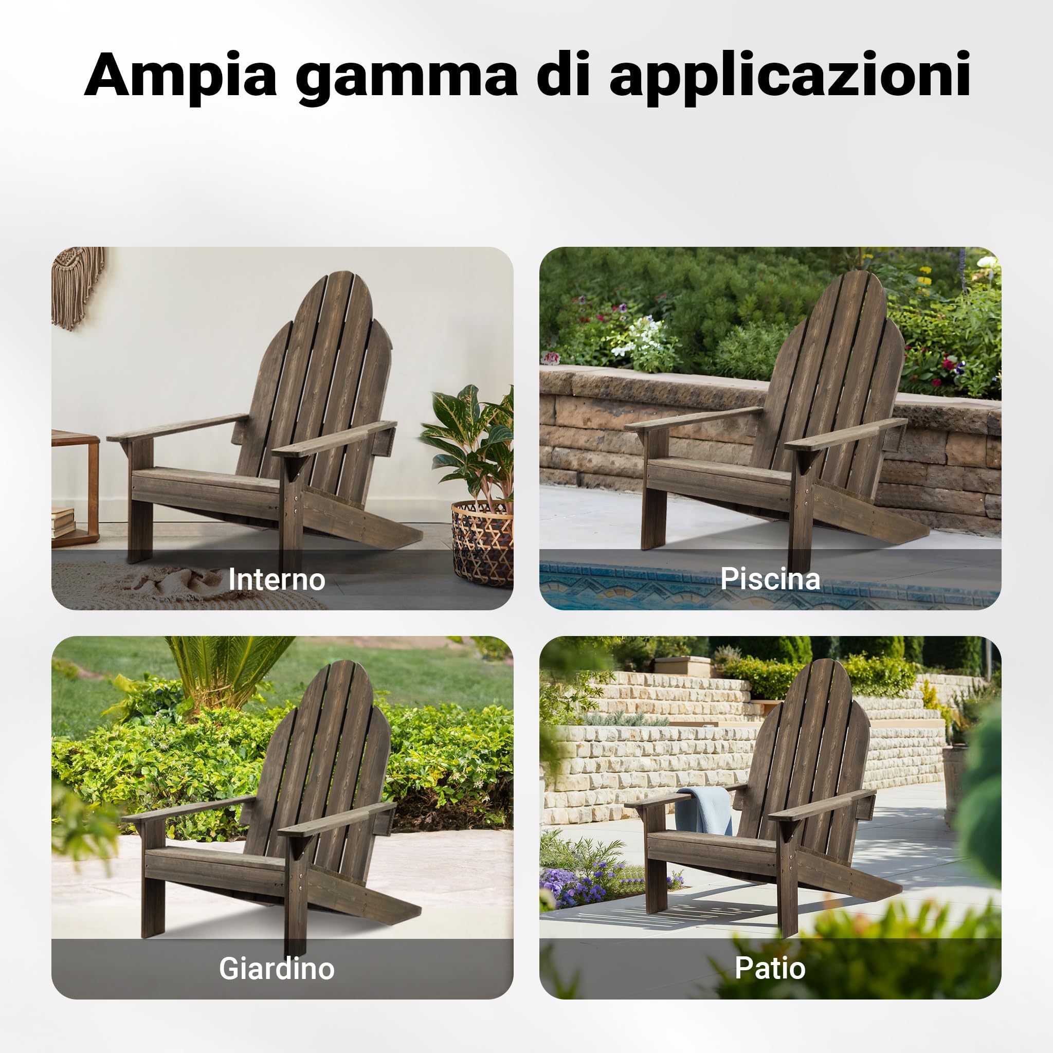 Wiltec sedia da giardino Adirondack 89 x 72 x 92.5 cm, legno FSC, per interno esterno