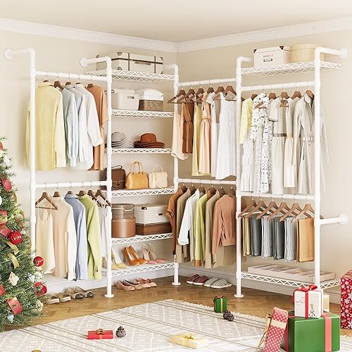 ONBRILL L4 - Perchero industrial de tubería para montar en la pared, sistema organizador de armario con 6 barras de ropa colgantes (4 varillas