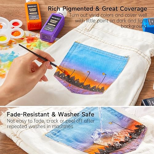 Miniatura 10 de Shuttle Art - Pintura para tela, 30 colores, pintura de tela suave permanente en botellas (2.0 fl oz2 onzas) con pinceles, paleta, plantillas,