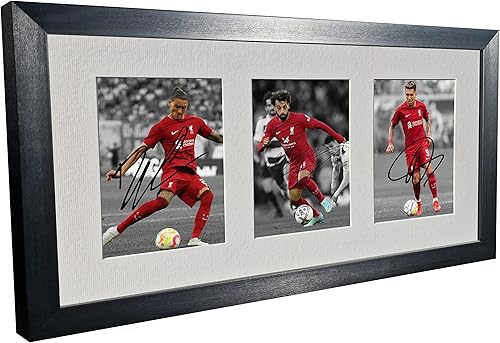 Firmado Negro Liverpool 2022/23 – Darwin Nunez – Roberto Firmino – Mo Mohamed Salah – Marco de fotos autografiado – Póster de fútbol fútbol regalo