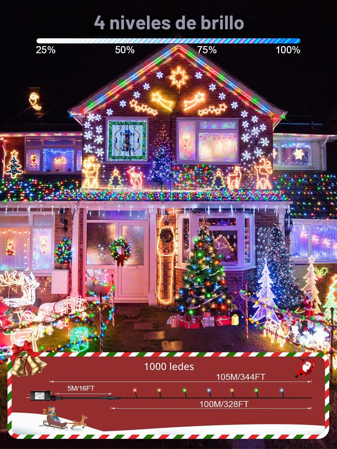 CGN Luces Navidad Exterior 105M 1000 LED Guirnalda Luces Exterior con Control Remoto y Temporizador, 8 Modos IP65 Luz Arbol Navidad para Exteriores y Interior para Fiesta Jardín Balcón Boda