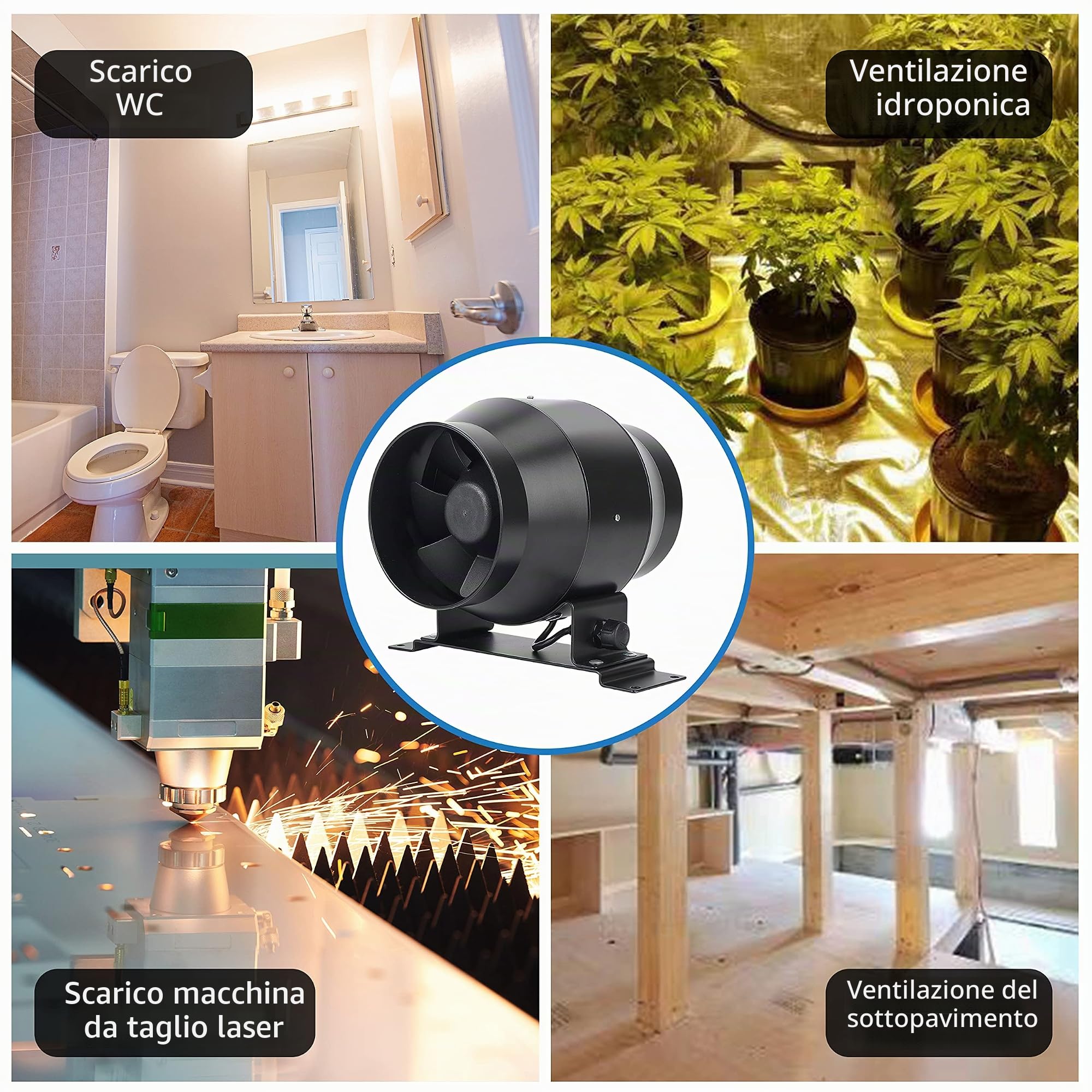 Ventola Aspirazione 100mm regolabile, Ventilatore del Condotto, Massimo Estrazione 275m³/h Ventola di Aspirazione, Estrattore aria in linea con controllore di velocità variabile