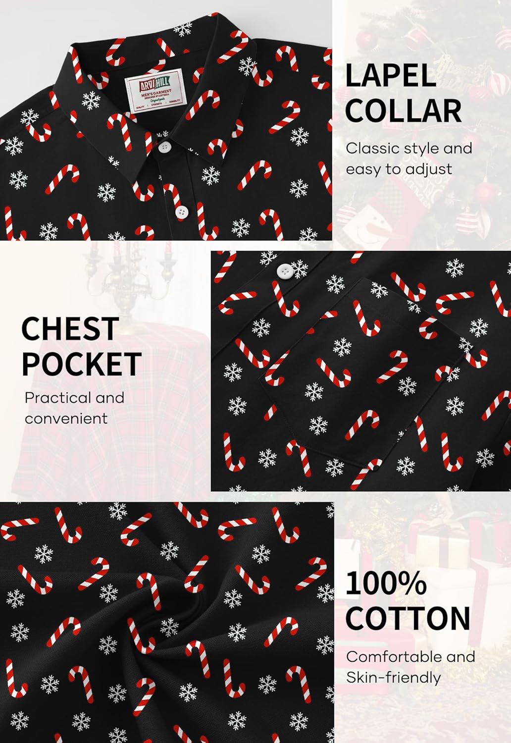 Arvilhill Mens Christmas Button Shirts Cotton Soft Charm Holiday Print Shirt (S-3XL) - Image 6
