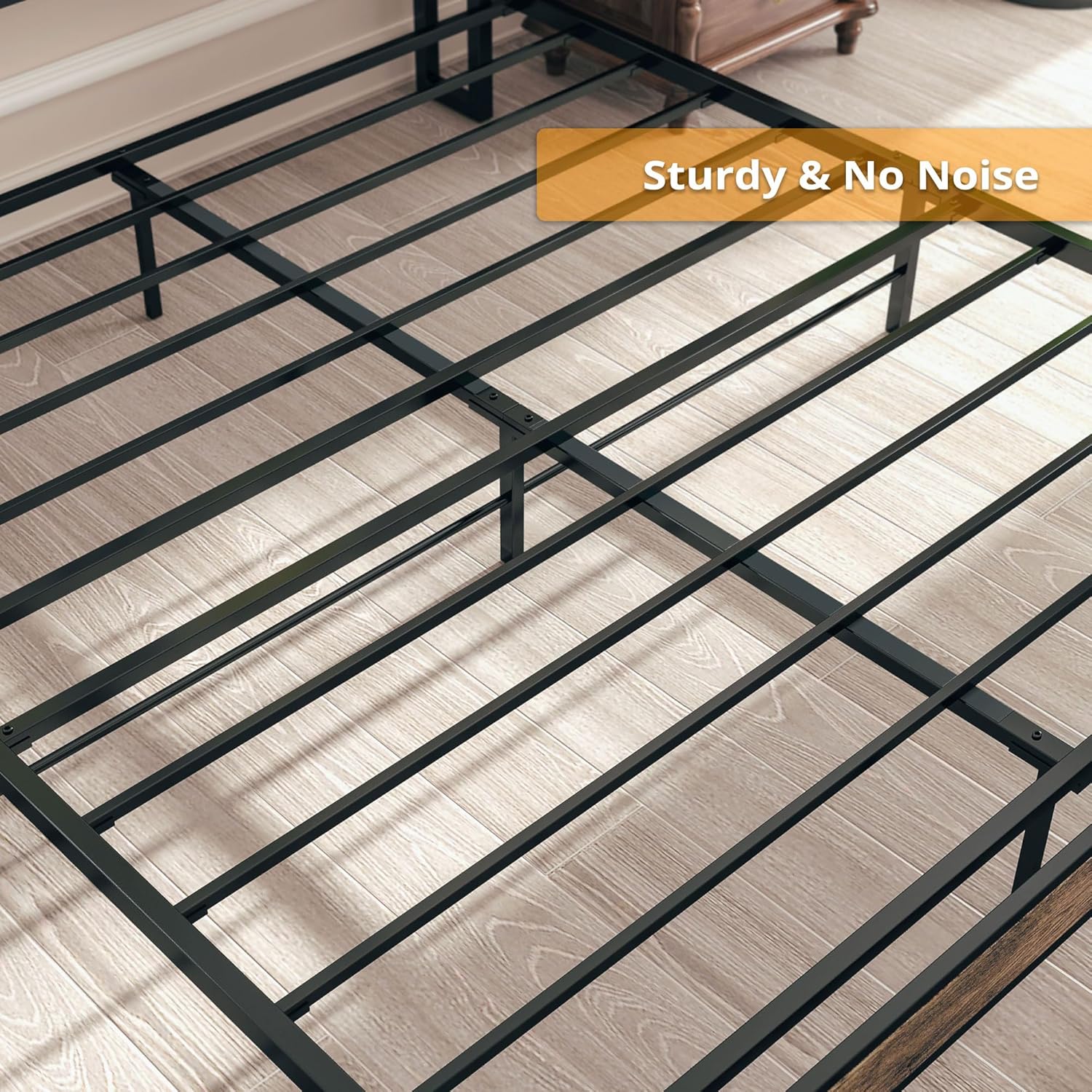 Graphic showing easy installation of bed frame slats