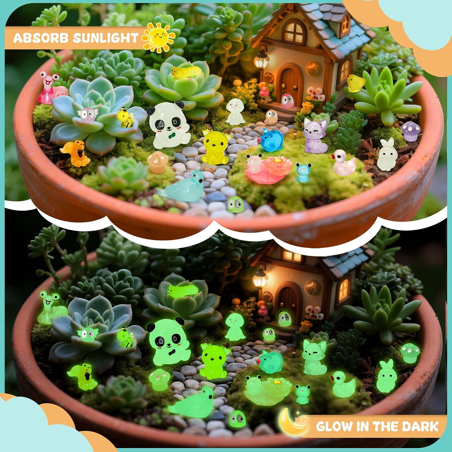 Tardigrade Mini Resin Animals Variety Pack, 150 Pcs Luminous Tiny Resin Animals Figures 48 Types Bulk Glow in The Dark Small Figurines Miniatures Garden Landscape Potted Decor