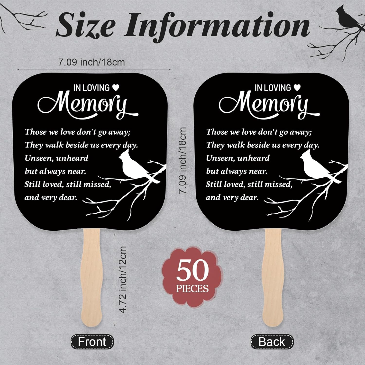 Yousoontic 50 Pcs Funeral Favors Fan Bulk Memorial Paper Handheld Fan with Wooden Handle - 'Those We Love Don't Go Away' Funeral Favor for Guest Services Condolence Gift