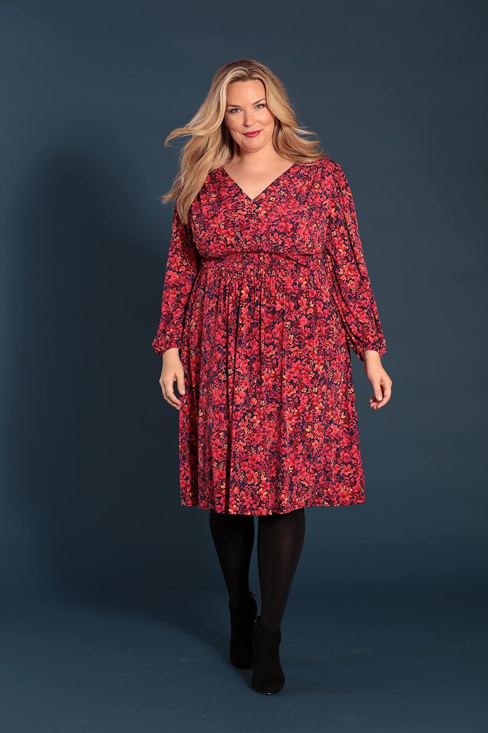 London Times Womens Smocked Empire Waist Fit and Flare Dress - Image 3