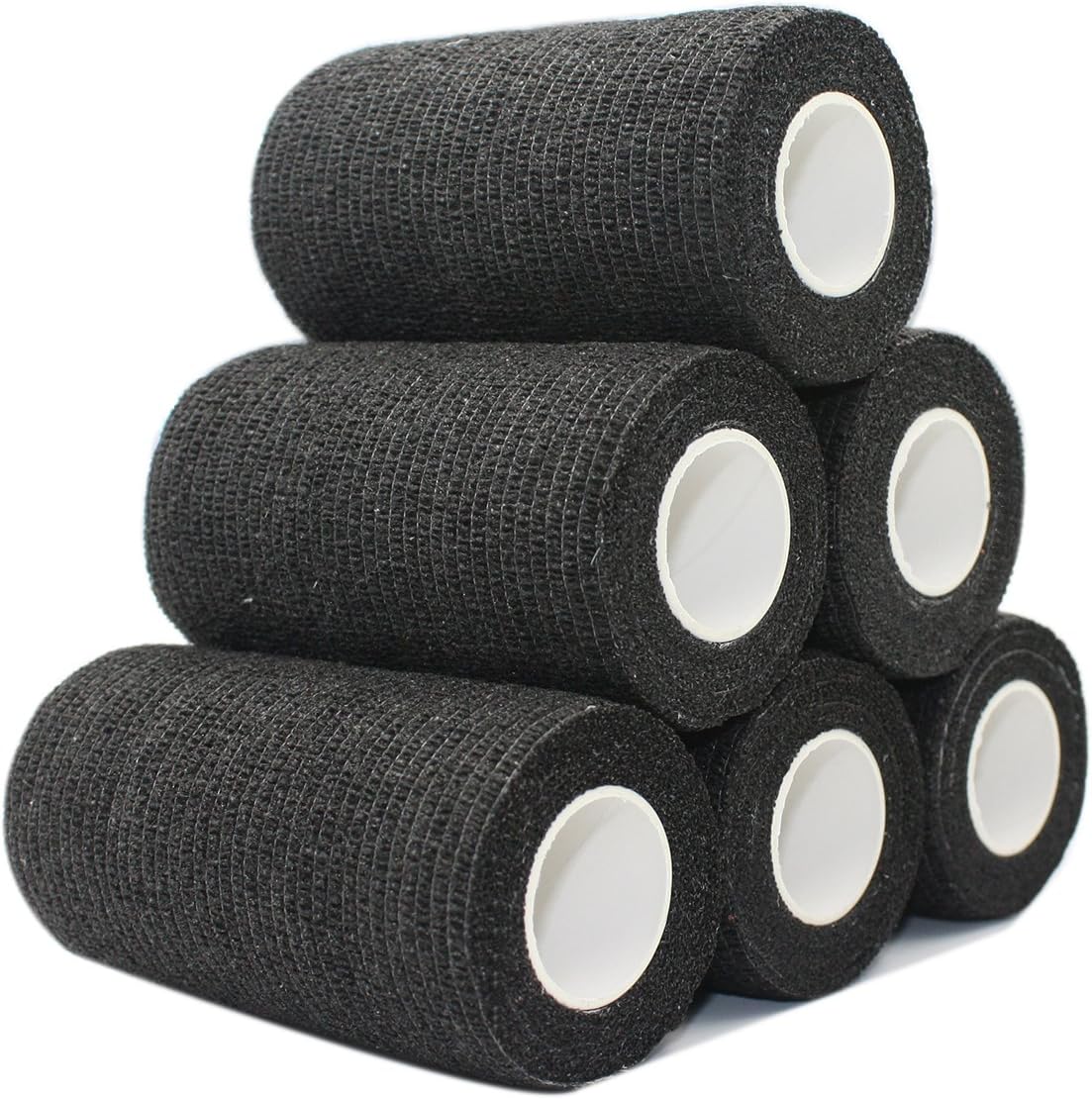 4 inch x 6 Pack Vet Wrap Adhesive Bandages - 5 Yards Self Adherent Cohesive Wrap Bandages Self Adhesive Non Woven Bandage Sports Medical Wrap Athletic Wrap for Ankle, Wrist, Sprains Black
