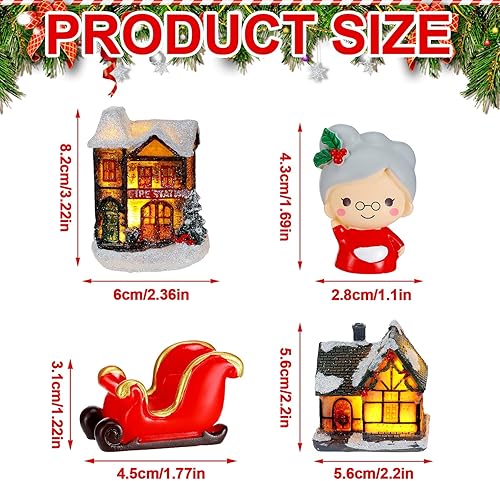 Miniatura 2 de Woanger Juego de 29 piezas de aldea de Navidad, figuras de escena de Navidad, decoración con luces LED, casas de pueblo de Navidad, hechas a mano,