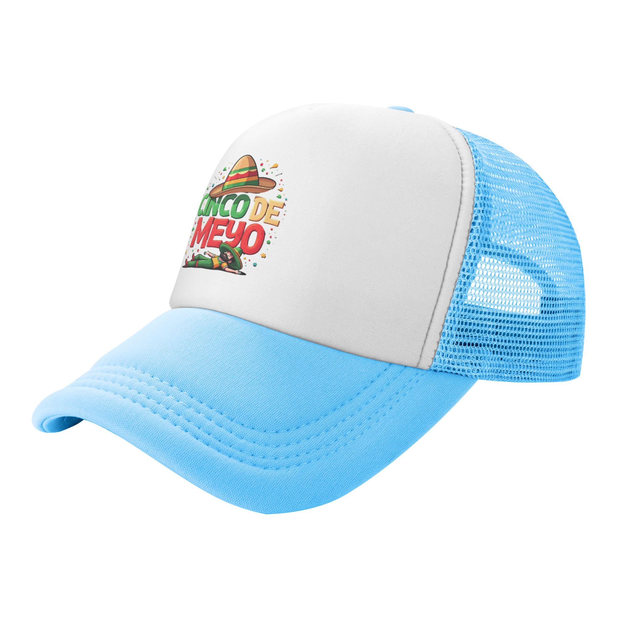 Cinco de Mayo Trucker Hats Mexican Fiesta Funny Baseball Cap for Kids Boys Girls Snapback Mesh Back Adjustable Caps - Sky Blue
