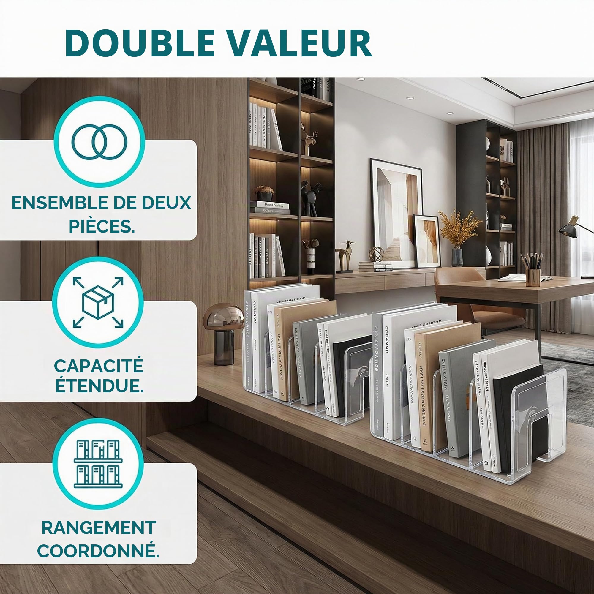 2 Pièces Porte Revue en Acrylique Transparent, 4 Compartiments Organiseur de Fichiers pour Livre Séparateur de Sac à Main pour Bureau, Classe, Chambre, Bibliothèque, Cuisine