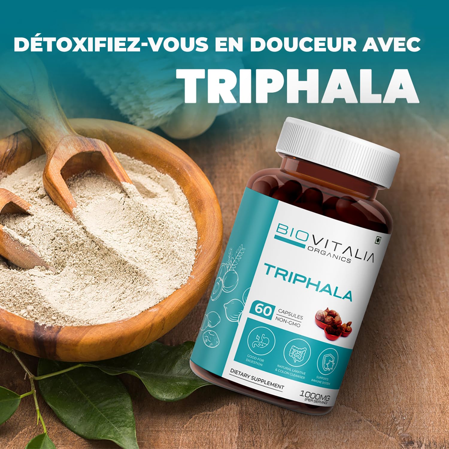 Complément alimentaire Triphala 1000 mg | Favorise la digestion | Soutient le système immunitaire | 60 capsules végétaliennes | Paquet de 1